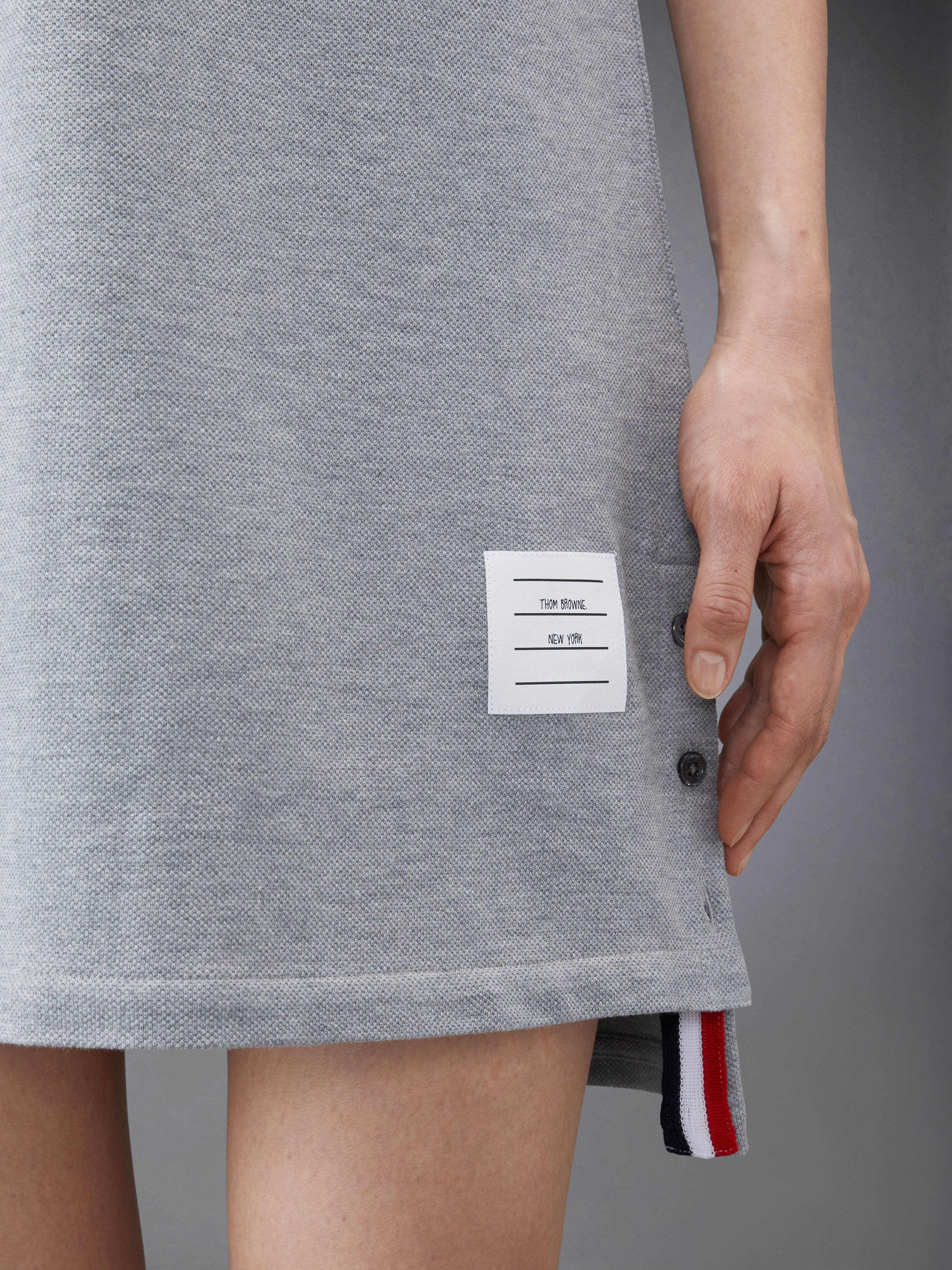 Light Grey Stripe Cotton Pique Fitted A-line Short Sleeve Polo Shirtdress - 6