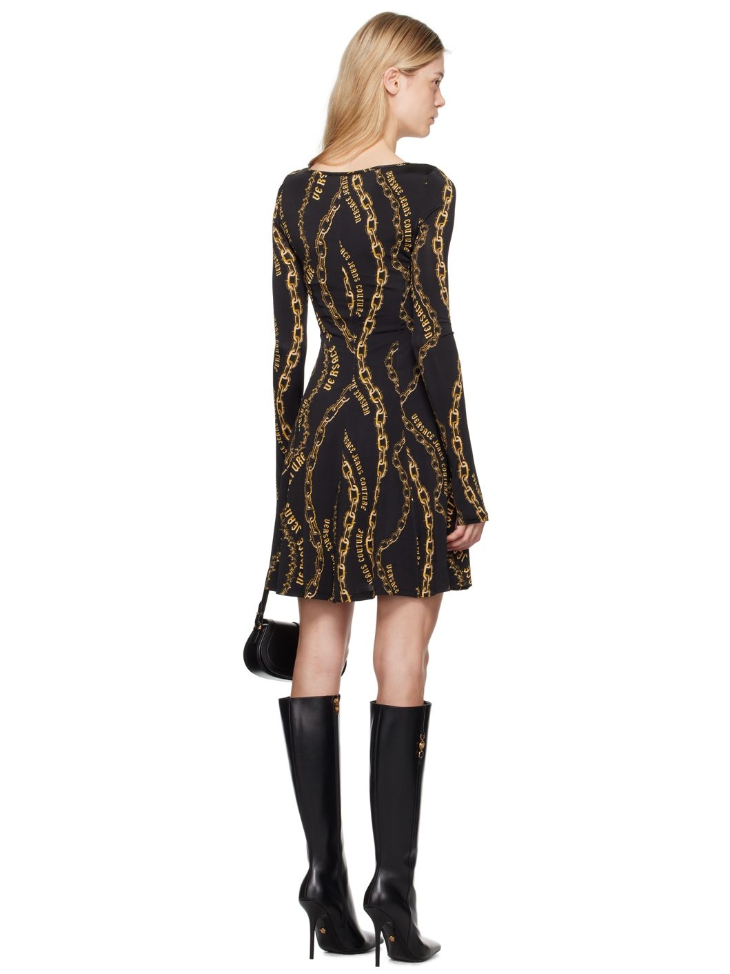 Black & Gold Chain Couture Flared Minidress - 3