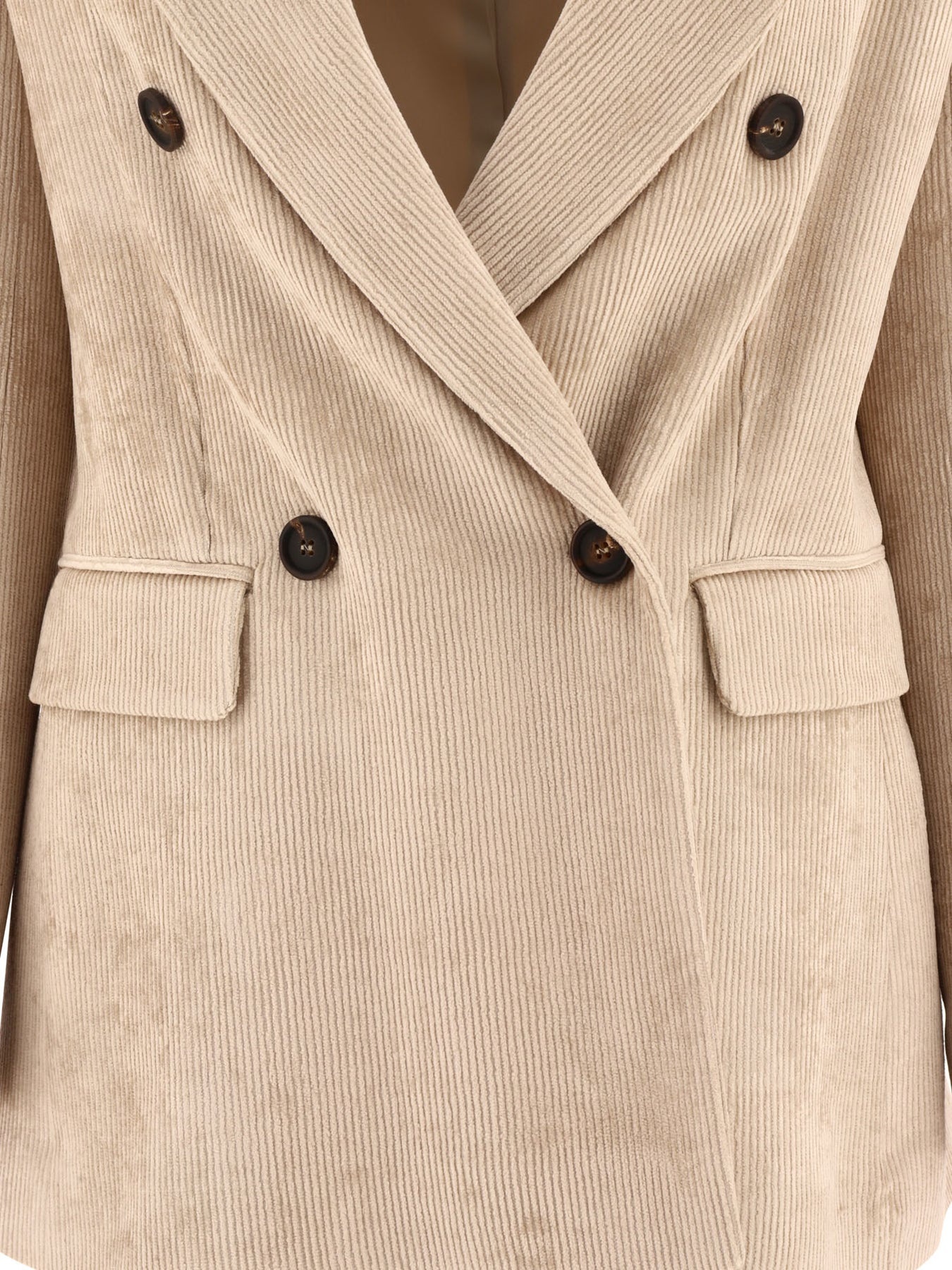 Hammered Corduroy Blazer With Monili Jackets Beige - 3