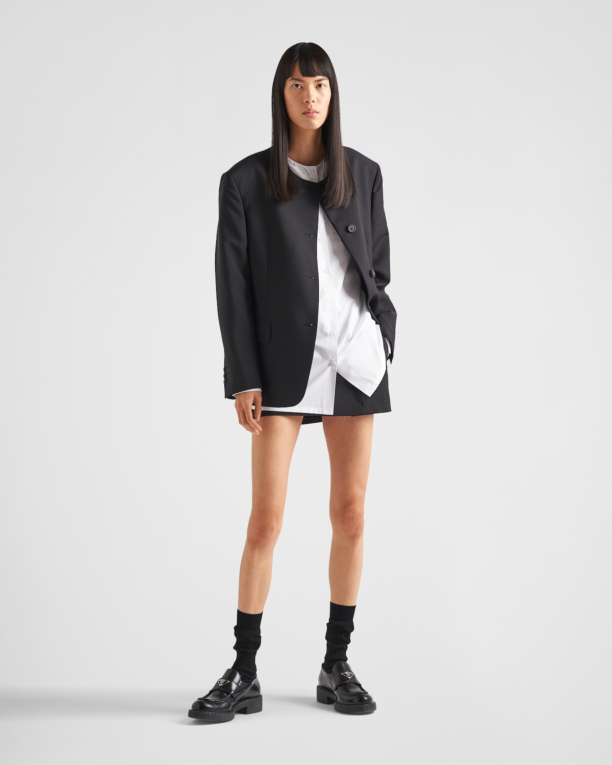 【プラダ・PRADA】Kid mohair single-breasted jacket Prada Single-breasted kid mohair jacket | REVERSIBLE