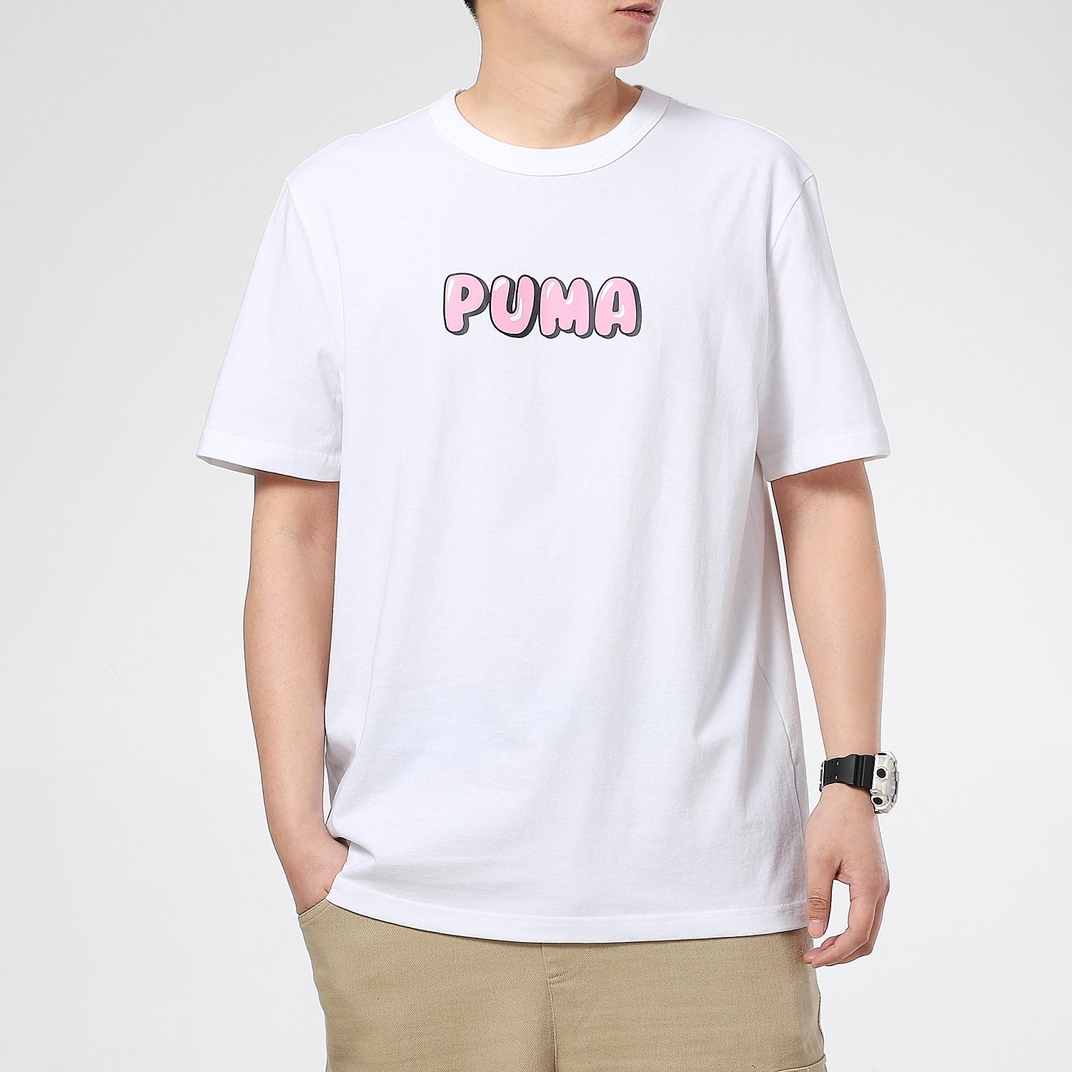 PUMA Downtown Graphic T-Shirt 'White Pink' 531335-02 - 3