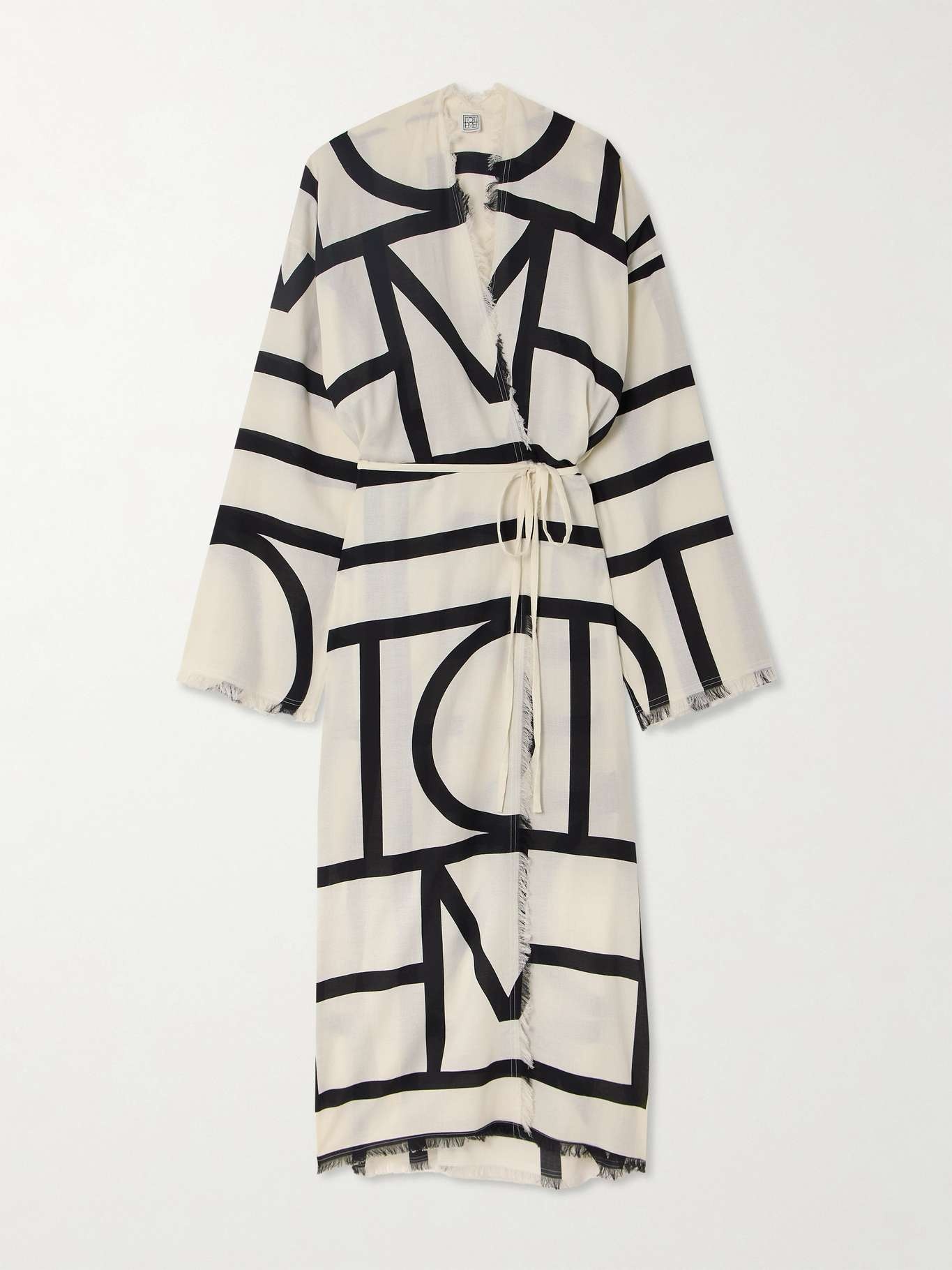 Belted frayed printed organic cotton wrap dress - 1