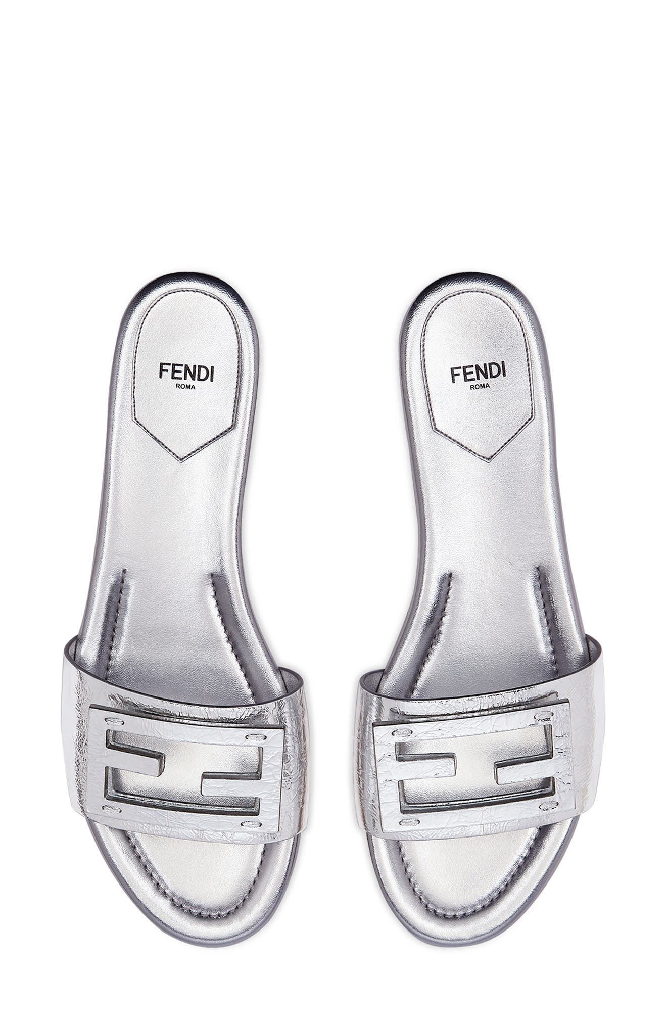 Fendi Baguette Metallic Slide Sandal in F0Ge7 Argento/argento at Nordstrom - 5