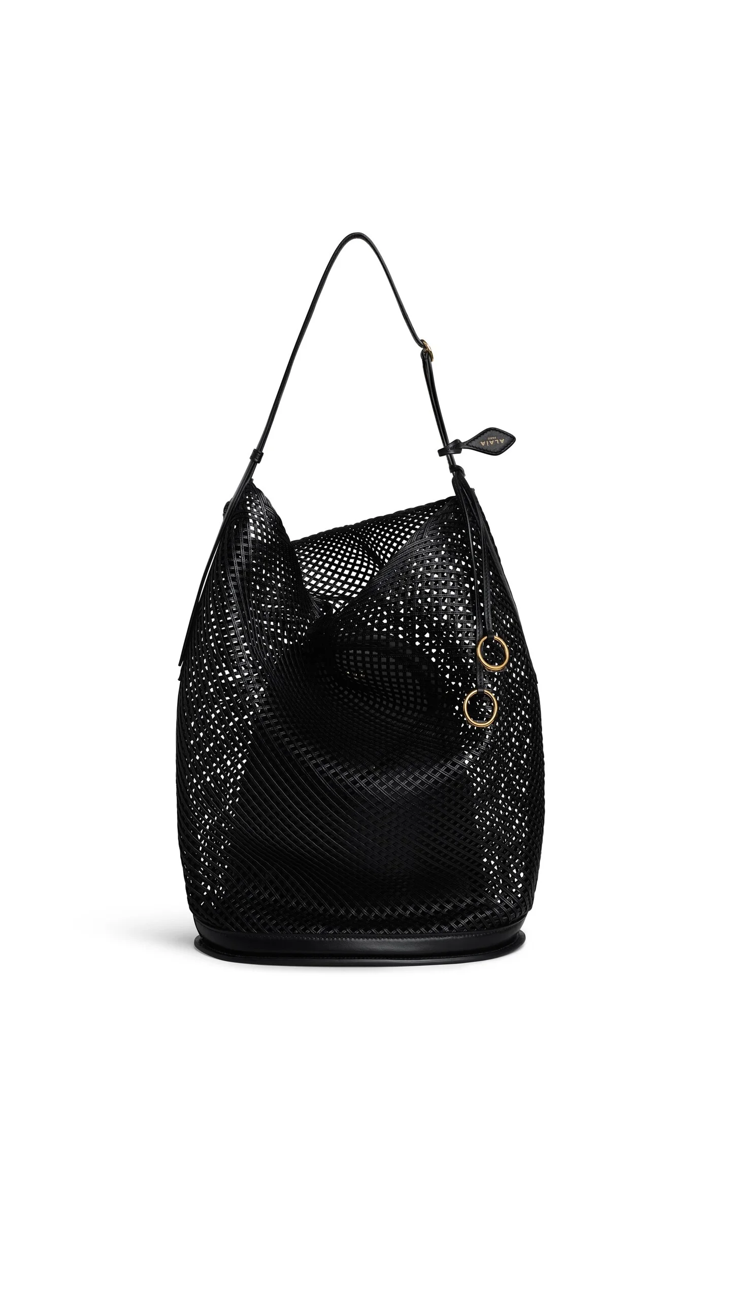 HIP LARGE BUCKET BAG IN LEATHER NET - 1