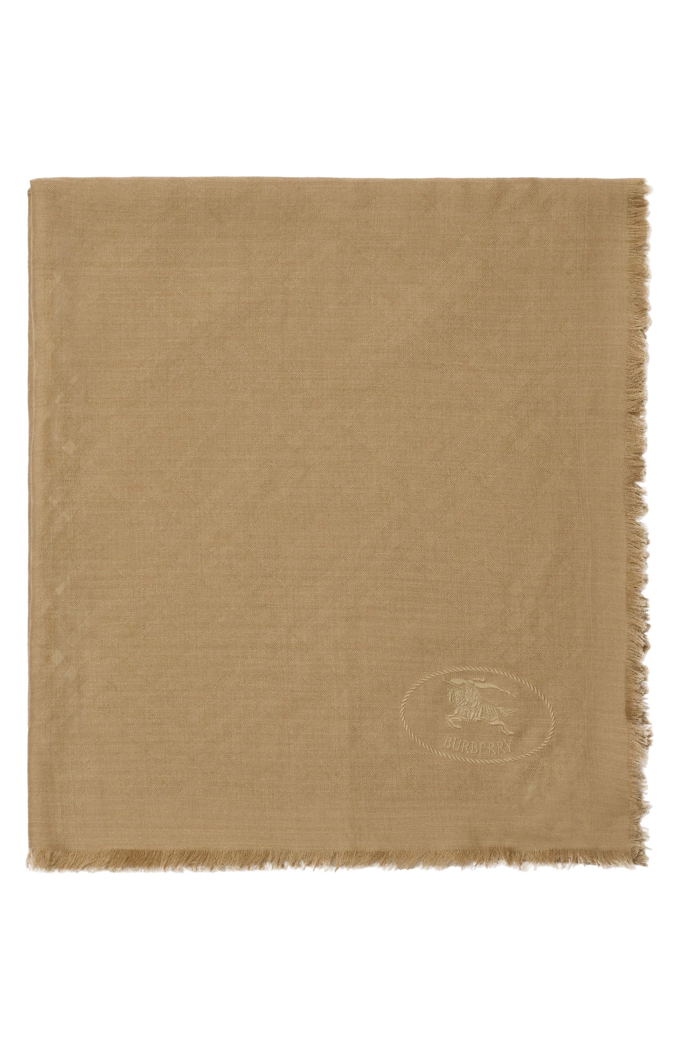 burberry Check EKD Embroidered Wool & Silk Scarf in Sand at Nordstrom - 3