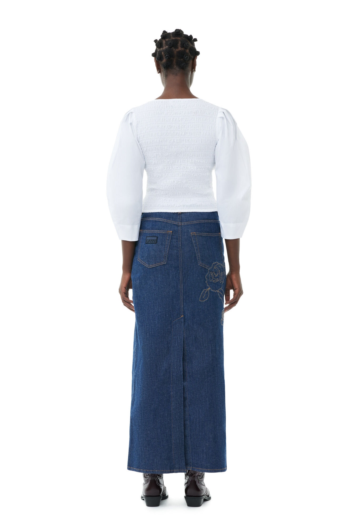 DENIM ROSE MAXI SKIRT - 5