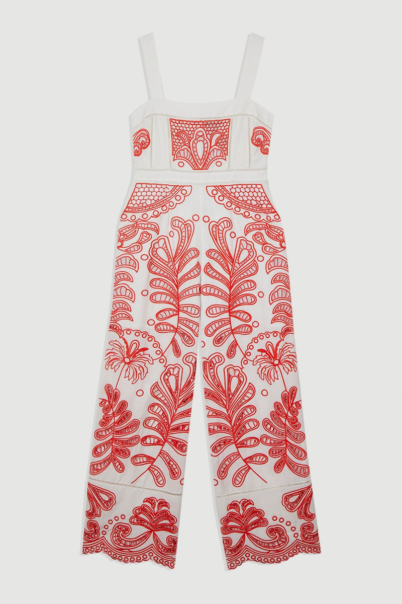 Cutwork Embroidered Wide Leg Woven Jumpsuit 4