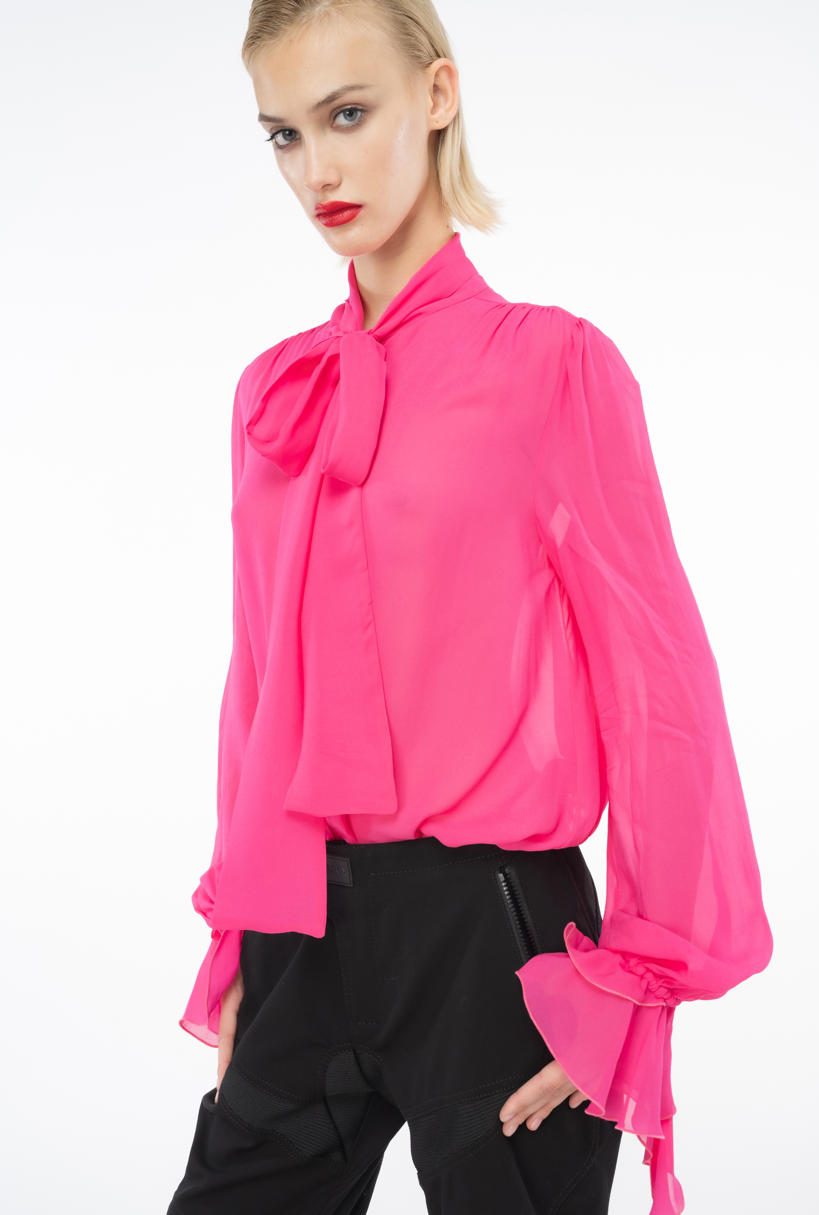 BLOUSE WITH BOW AND RUCHING - 4
