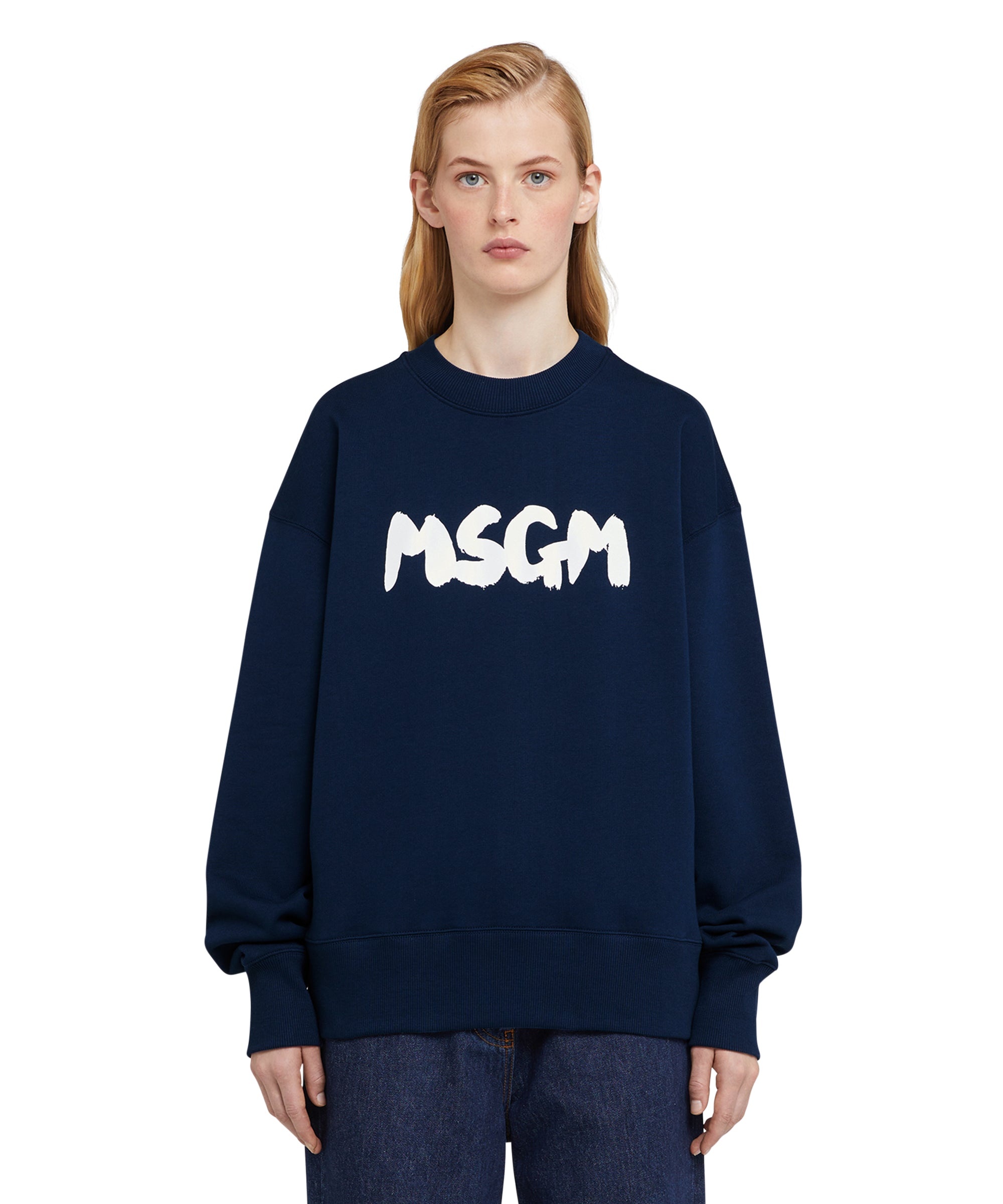 Cotton crewneck sweatshirt with brushstroke logo - 2