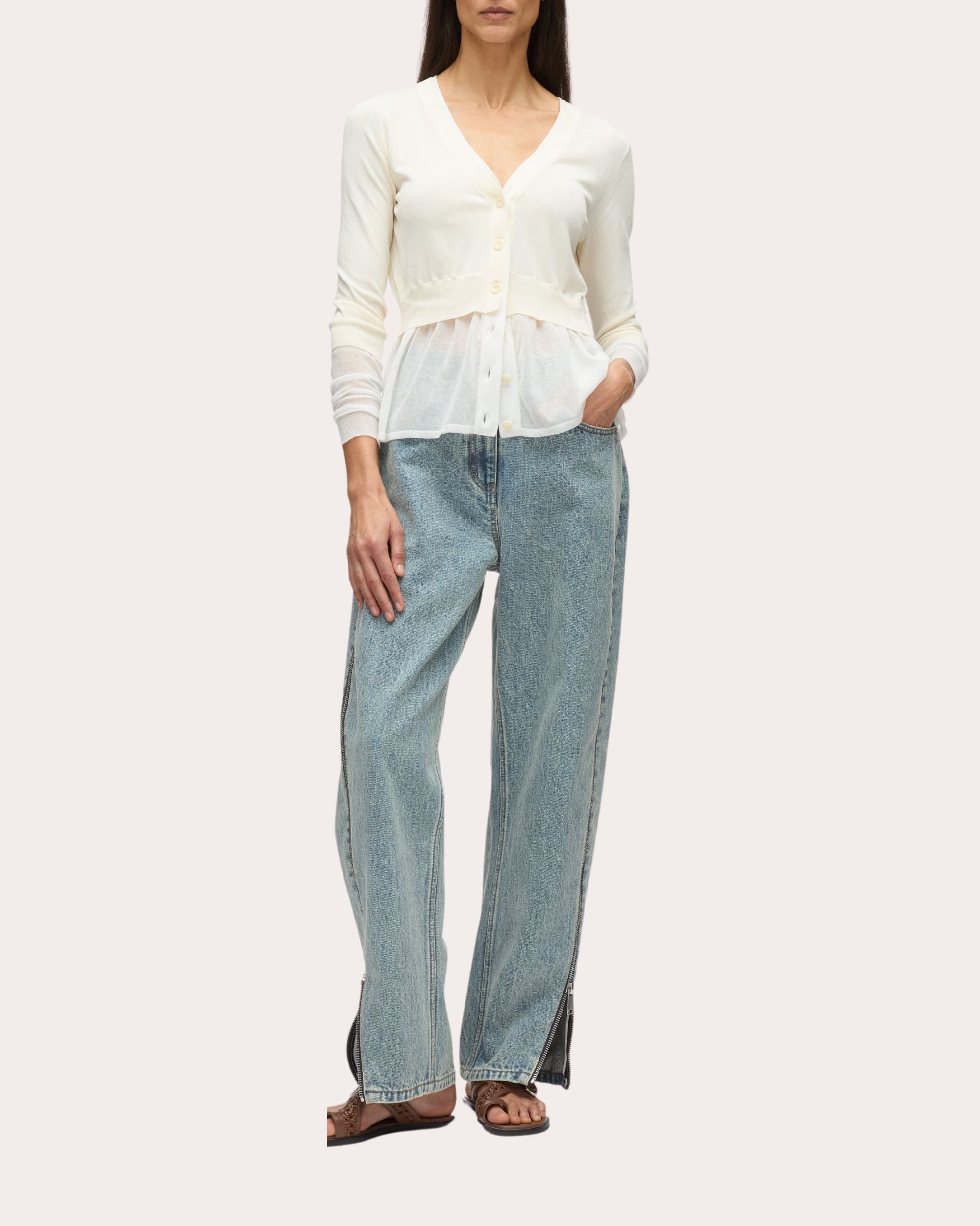 Knit Gauze Layered Peplum Cardigan - 4