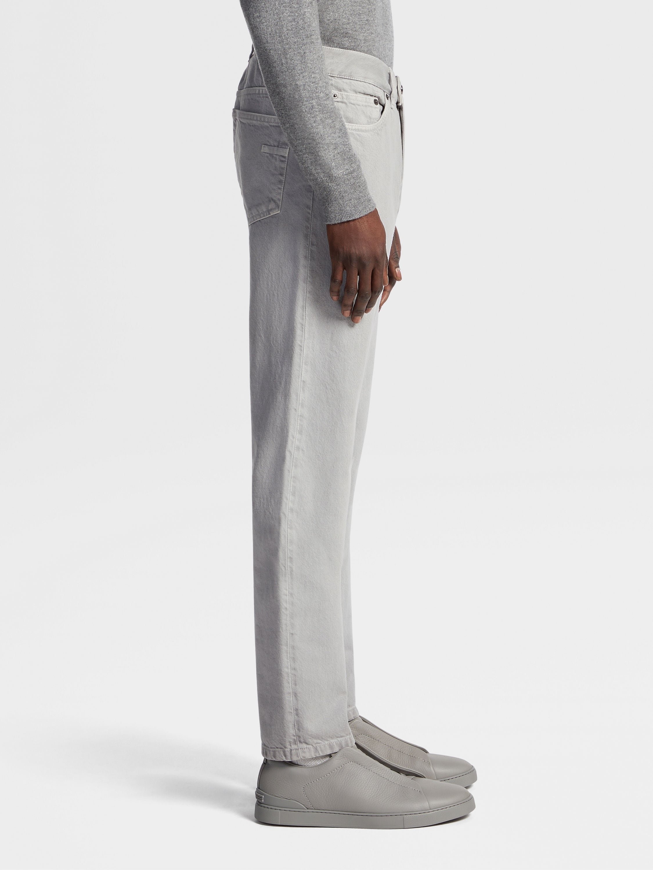 GREY MÉLANGE MARBLED COTTON ROCCIA JEANS - 4