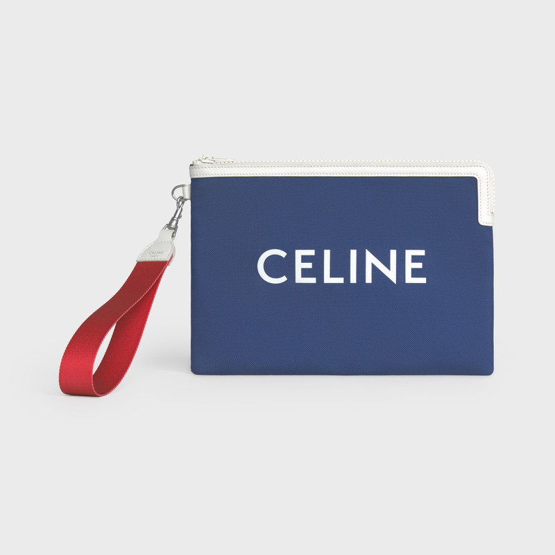 Small Pouch with strap in Nylon and calfskin with Celine print 1