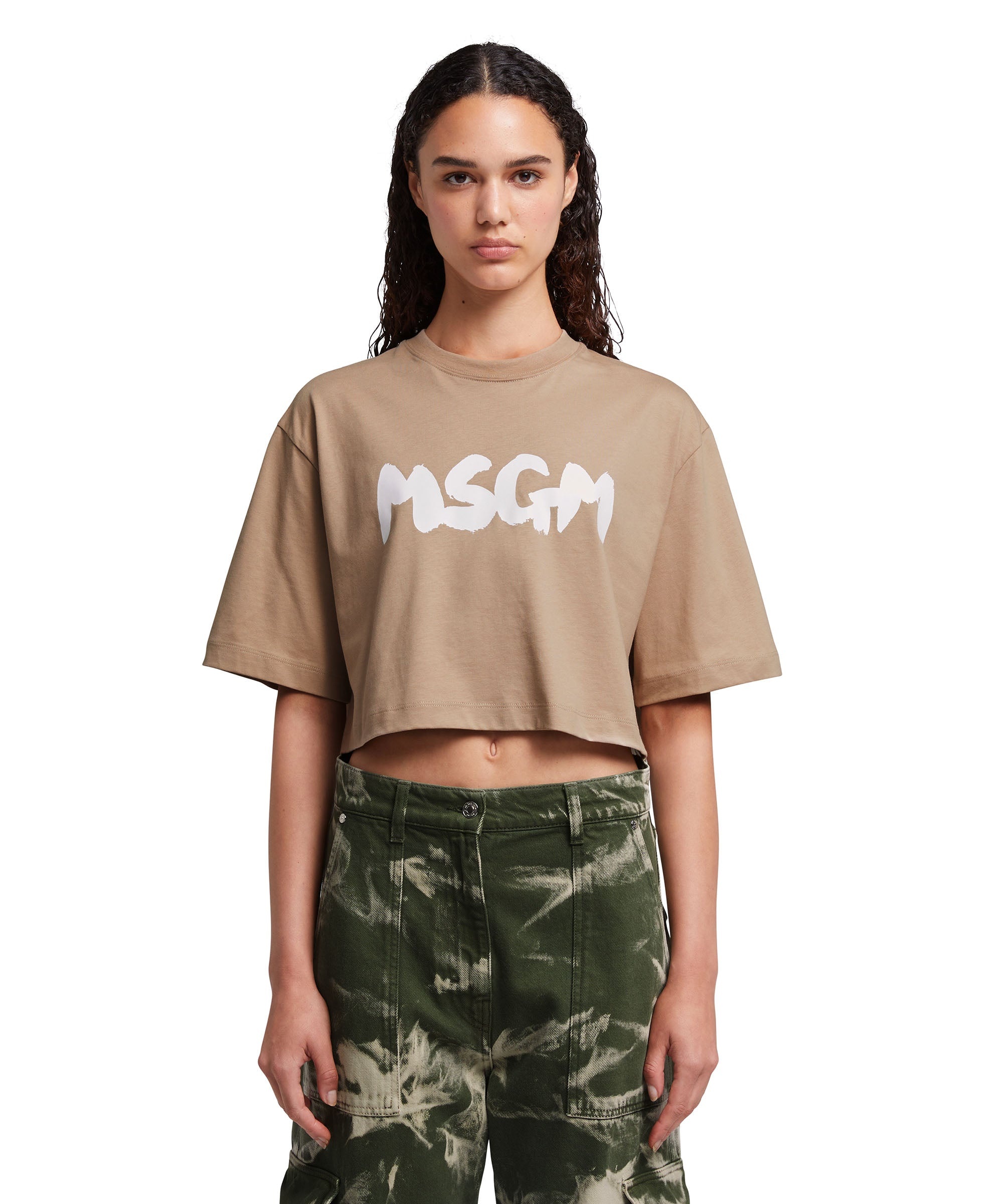 Crop top T-Shirt with new brushstroke logo - 2