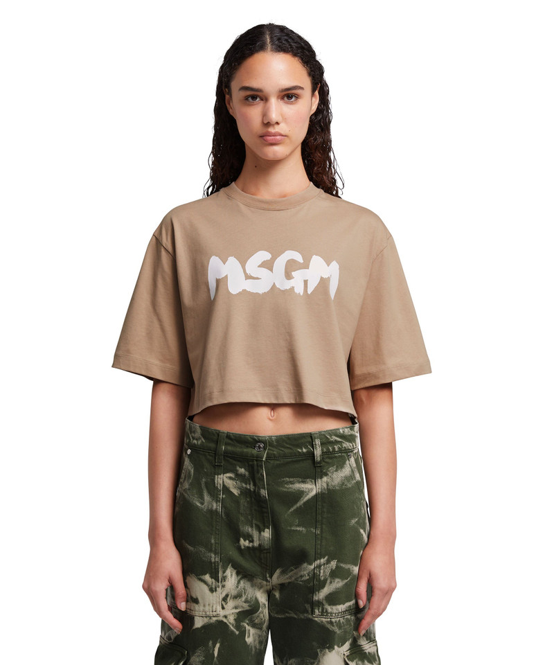 MSGM Crop top T-Shirt with new brushstroke logo outlook