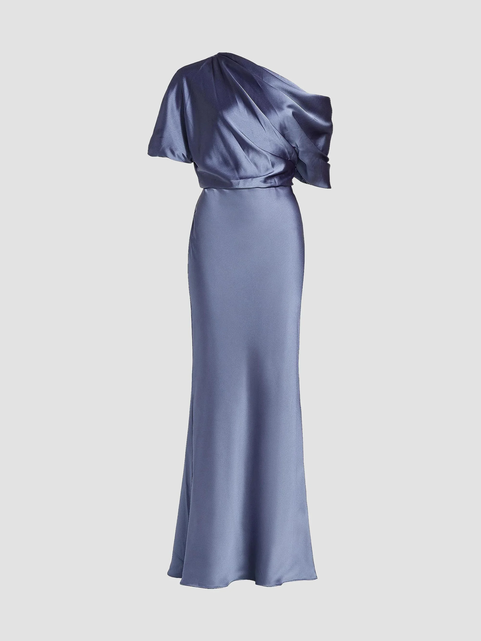 Women's Satin One-Shoulder Gown - Slate - 1