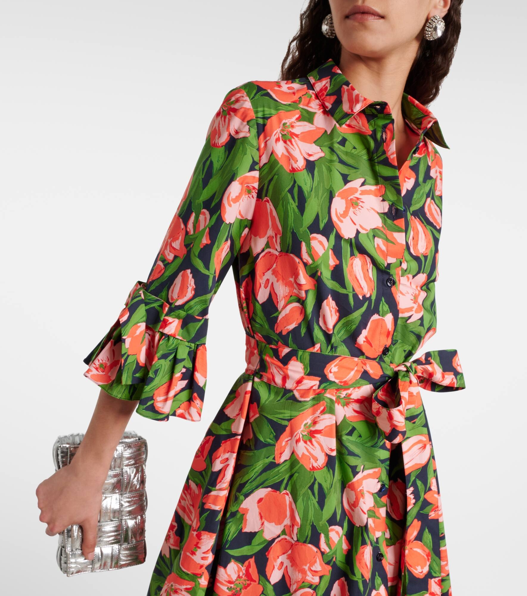 Bow-detail cotton-blend shirt dress - 4
