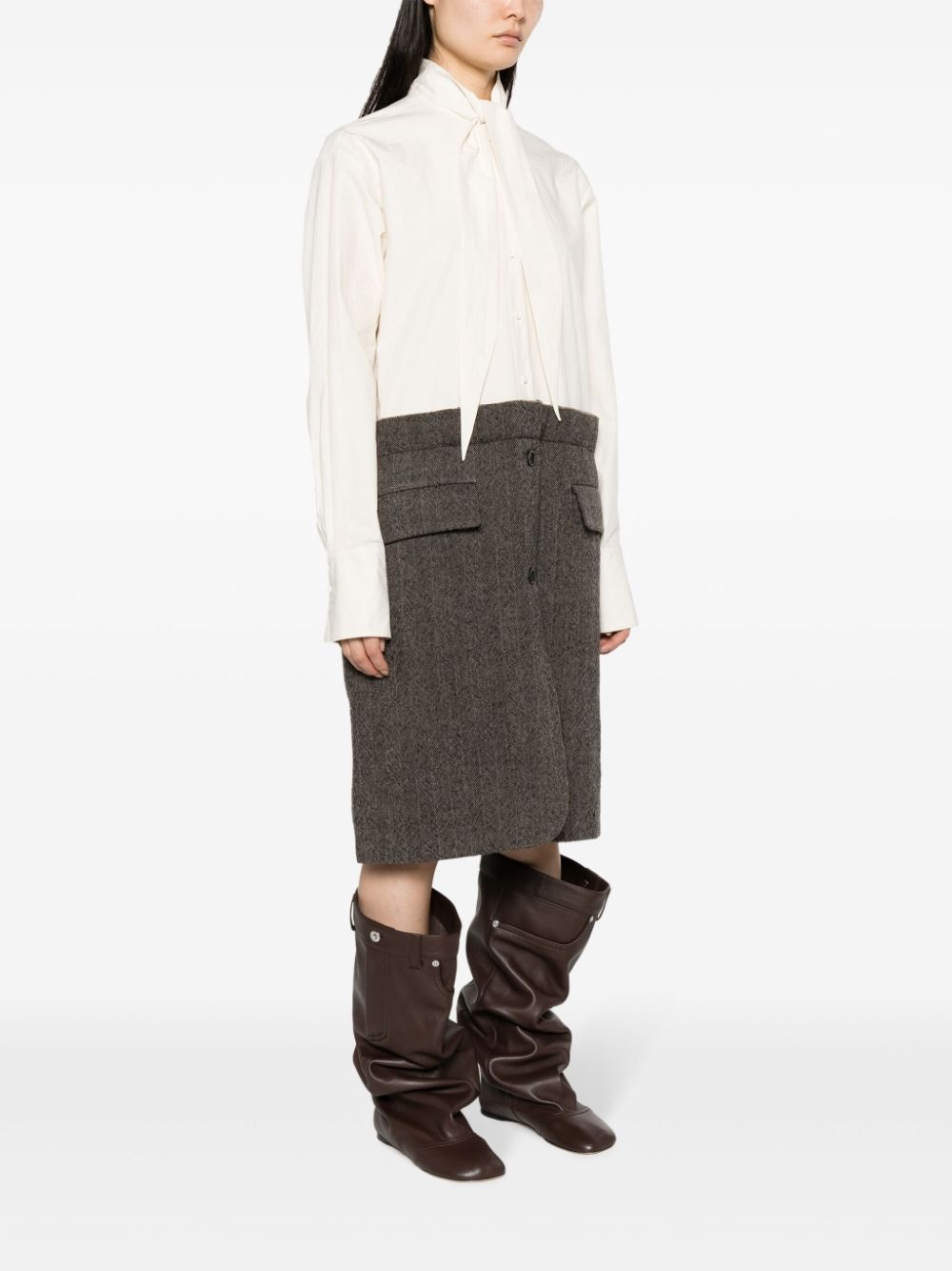 long-sleeve shirt midi dress - 3