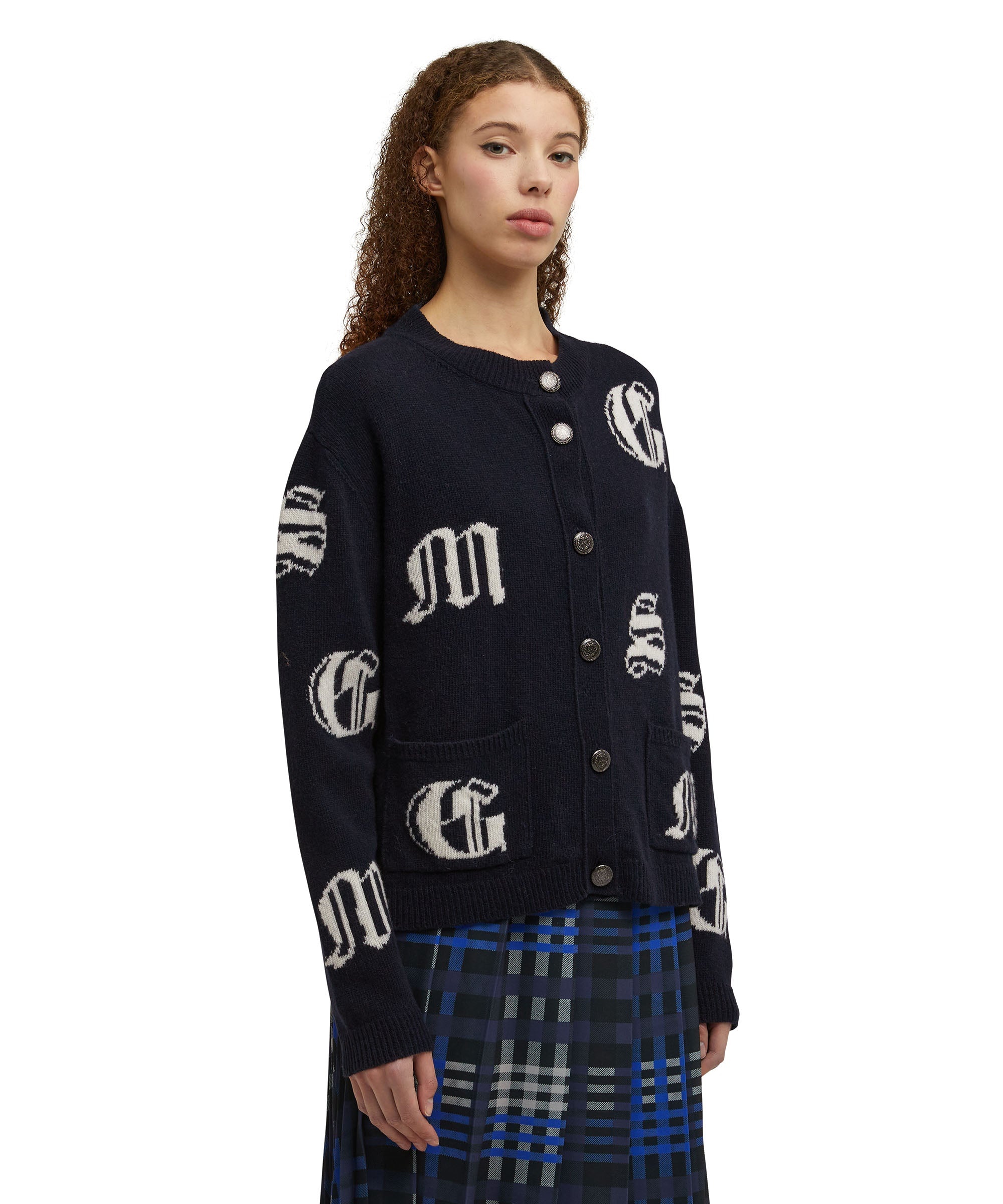 Wool cardigan with gothic logo - 3