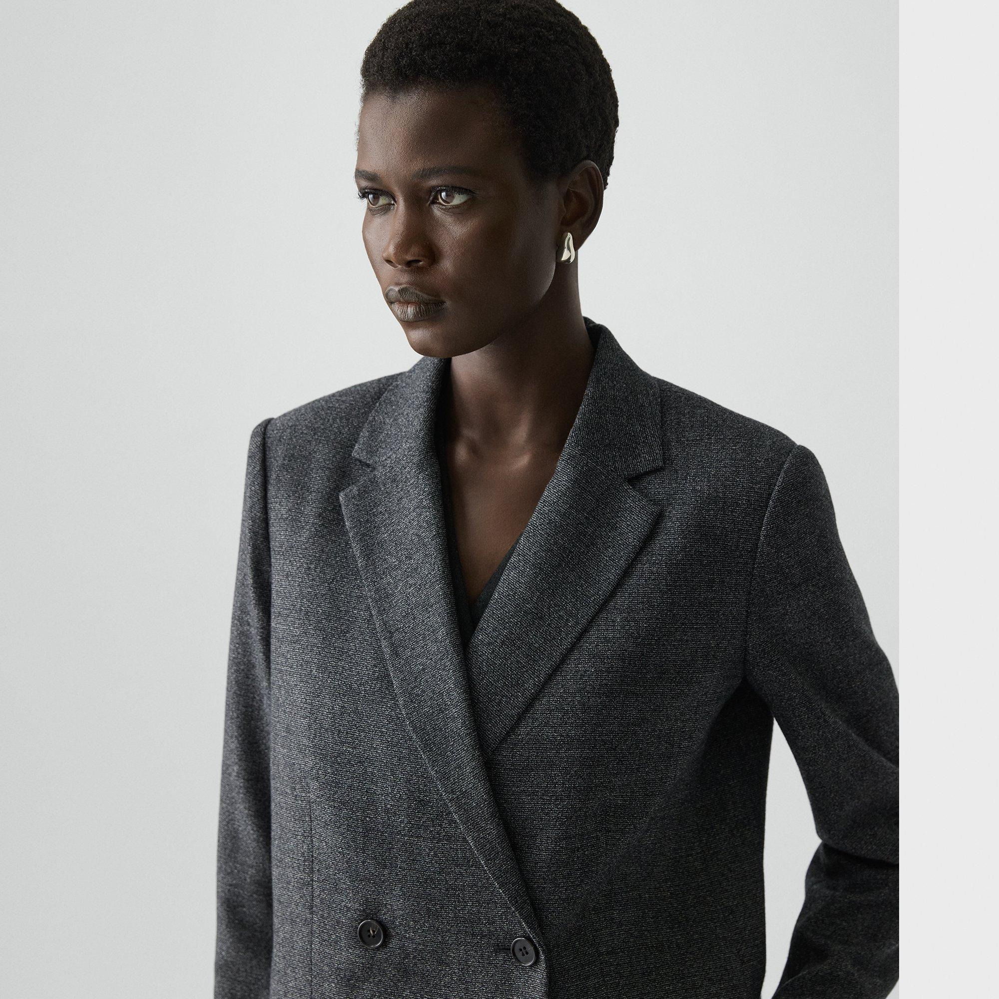 Relaxed Double-Breasted Blazer in Marled Flannel - 5