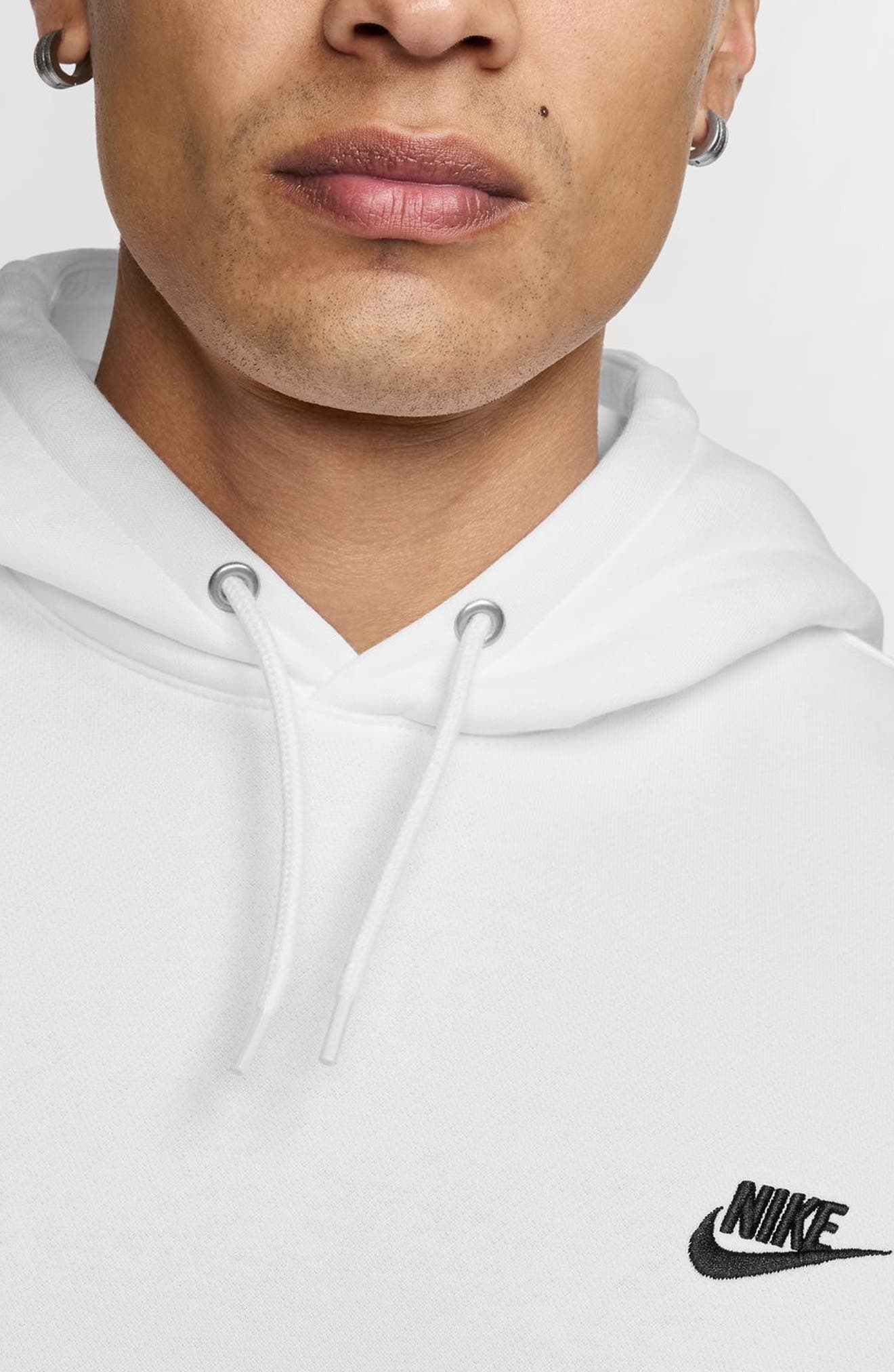 Nike Club Fleece Pullover Hoodie in White/Black at Nordstrom - 3