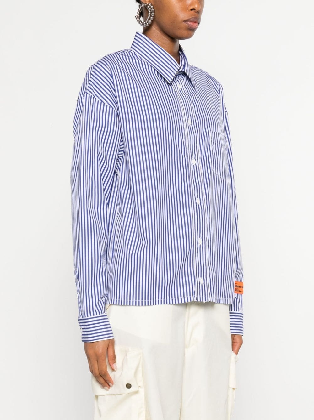 logo-print striped cotton shirt - 4