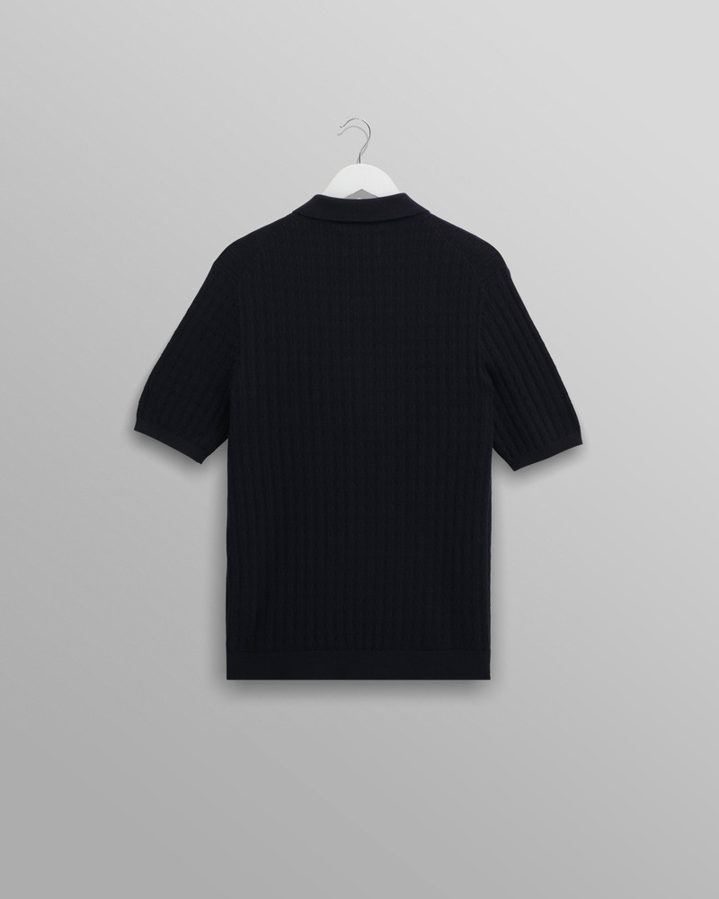 Naples - Navy Diamond Stripe Knitted Polo 8