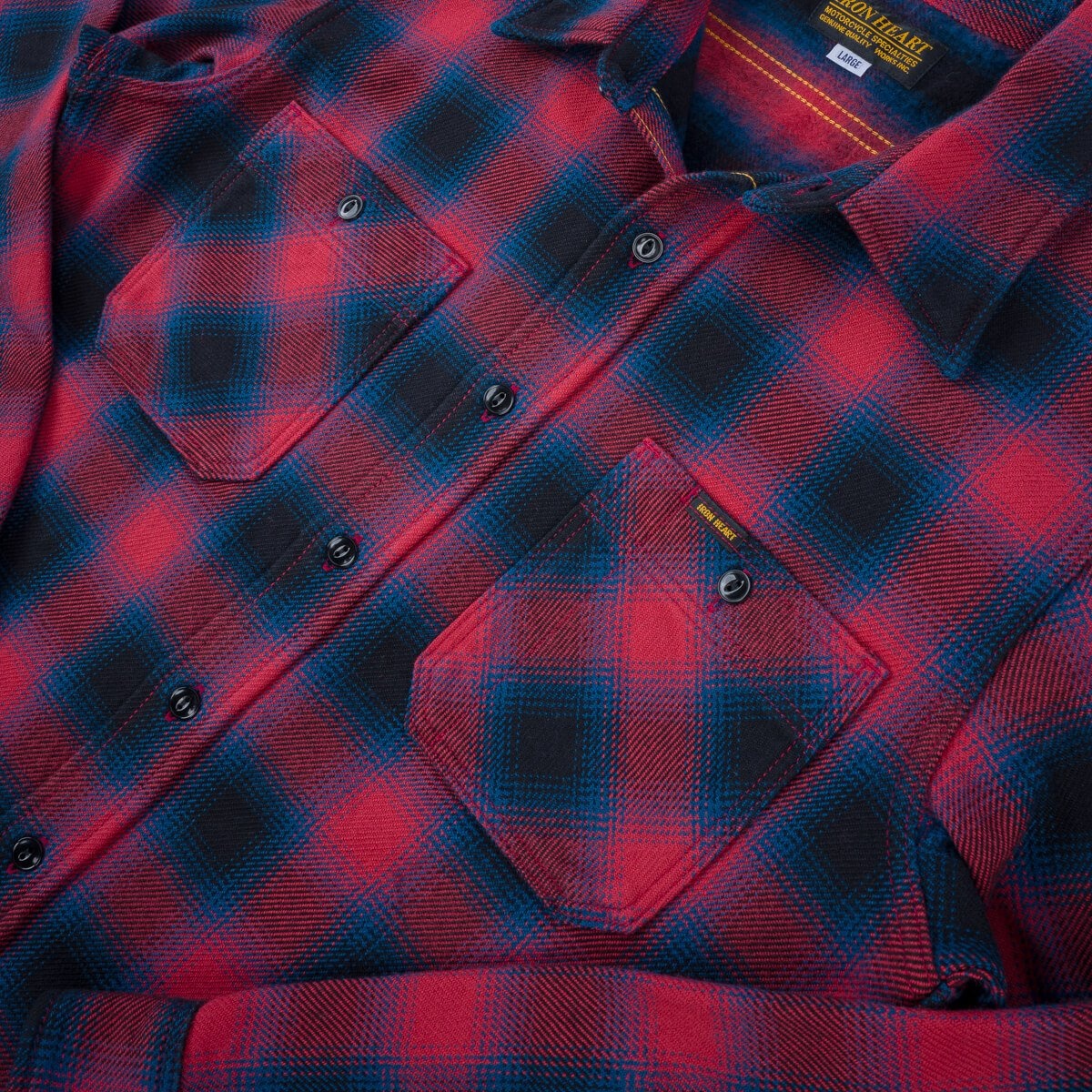 IHSH-379-RED Ultra Heavy Flannel Ombré Check Work Shirt - Red - 10