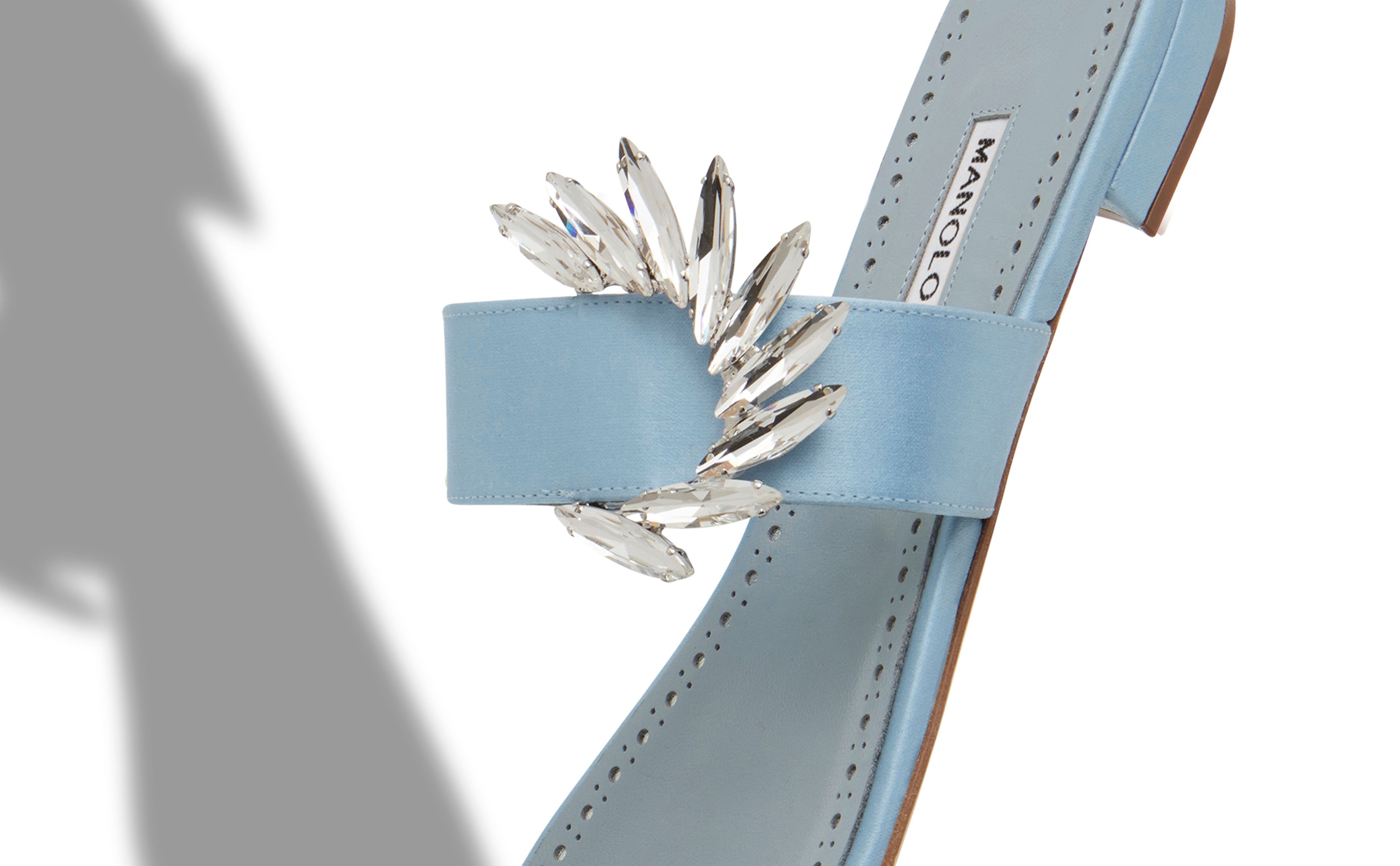 Light Blue Satin Embellished Flat Mules - 4