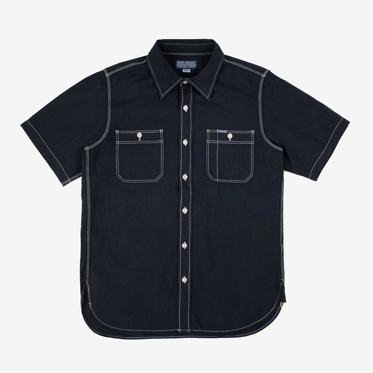 IHSH-285-OD 5.5oz Selvedge Chambray Short Sleeved Work Shirt - Indigo Overdyed Black - 1