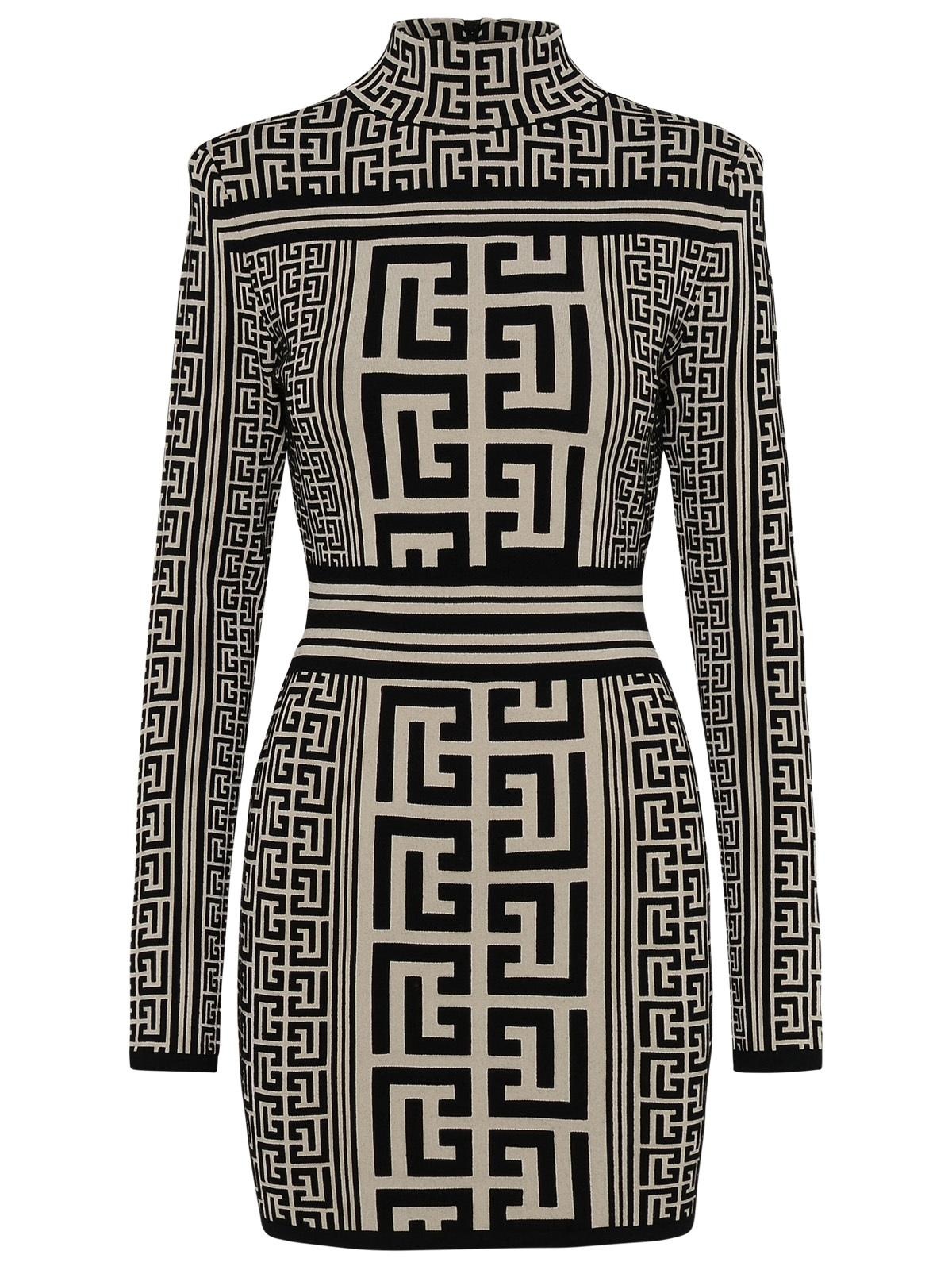 Balmain Monogram Two Tone Wool Blend Dress - 1