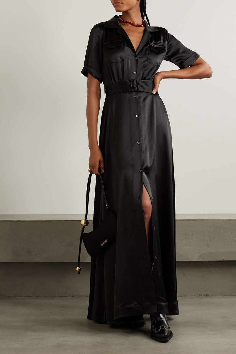 STAUD Millie belted satin maxi shirt dress outlook