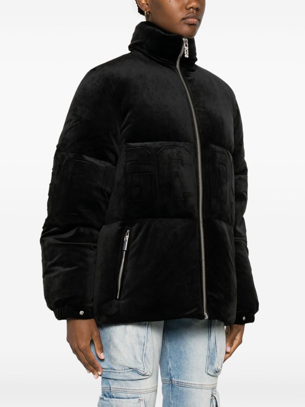 logo-embossed velvet padded jacket - 3