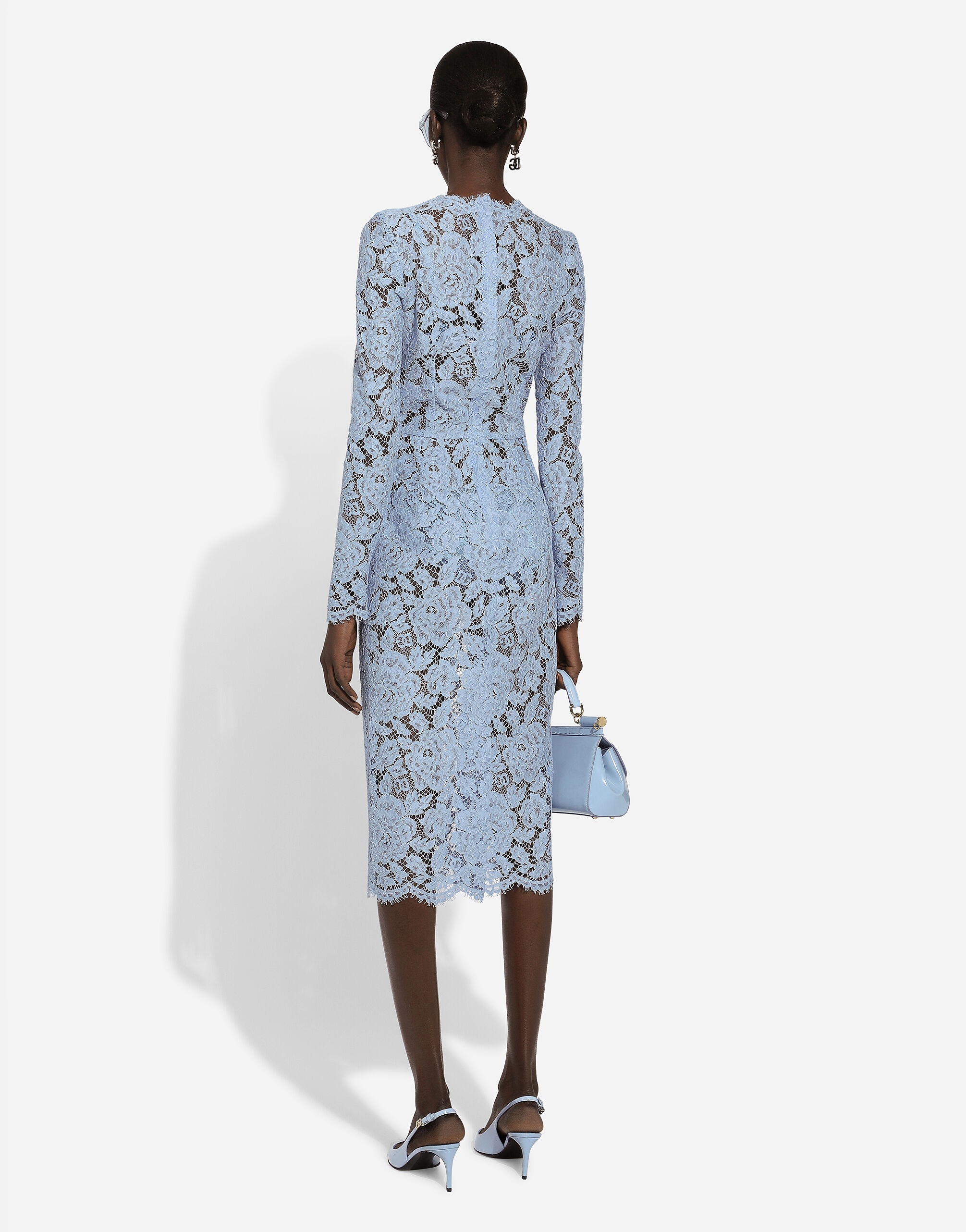 Calf-length sheath dress in branded floral cordonetto lace - 3