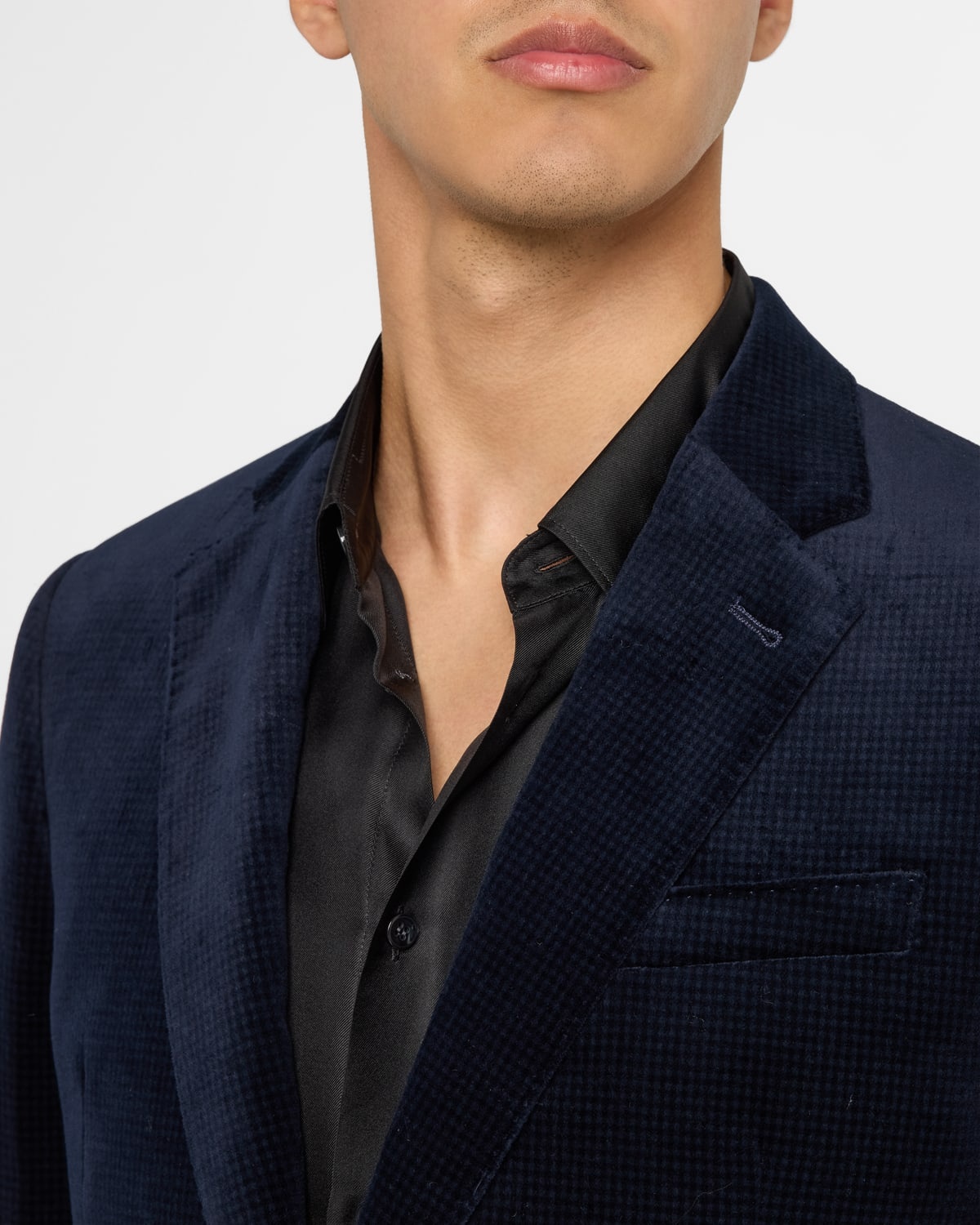 Men's Mini-Check Printed Velvet Blazer - 5