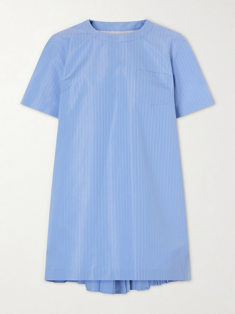 Pleated Striped Cotton-blend Poplin Mini Dress 1