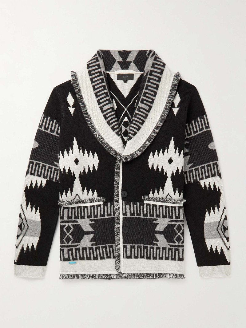 Icon Shawl-Collar Cashmere and Linen-Blend Jacquard Cardigan 1