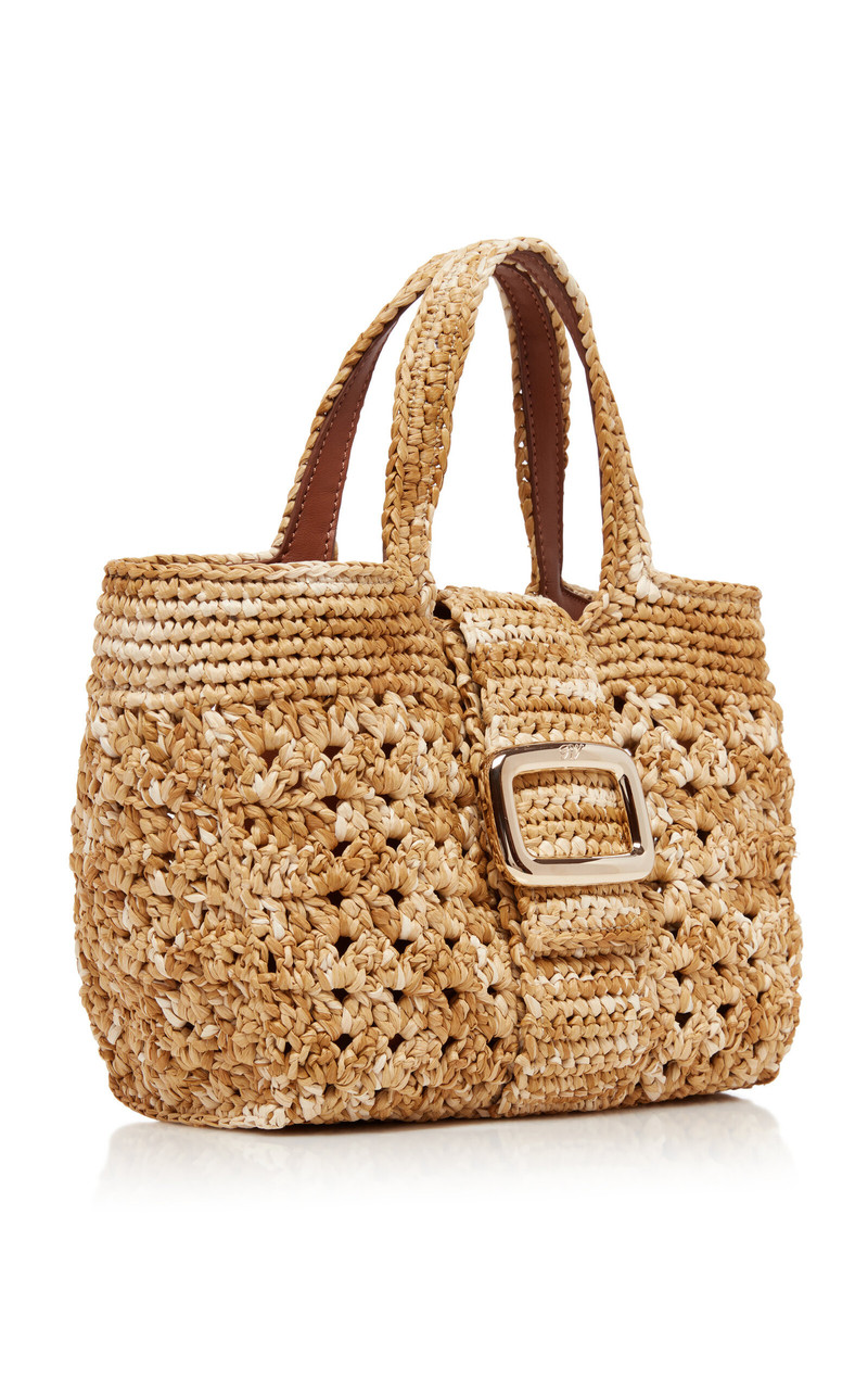 Roger Vivier Grand Vivier Choc Raffia Crochet Tote neutral outlook