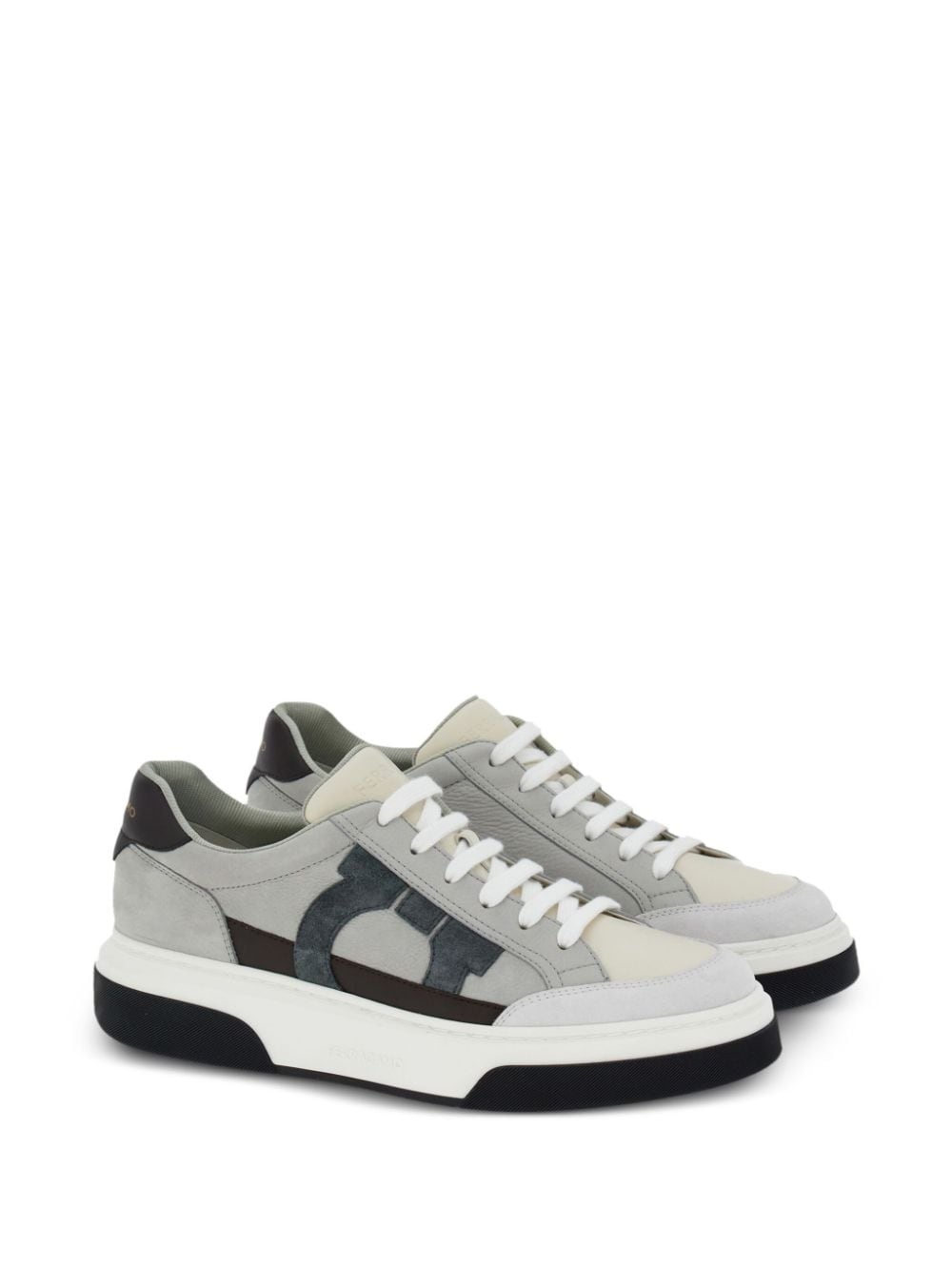 Gancini-embroidered leather sneakers - 2