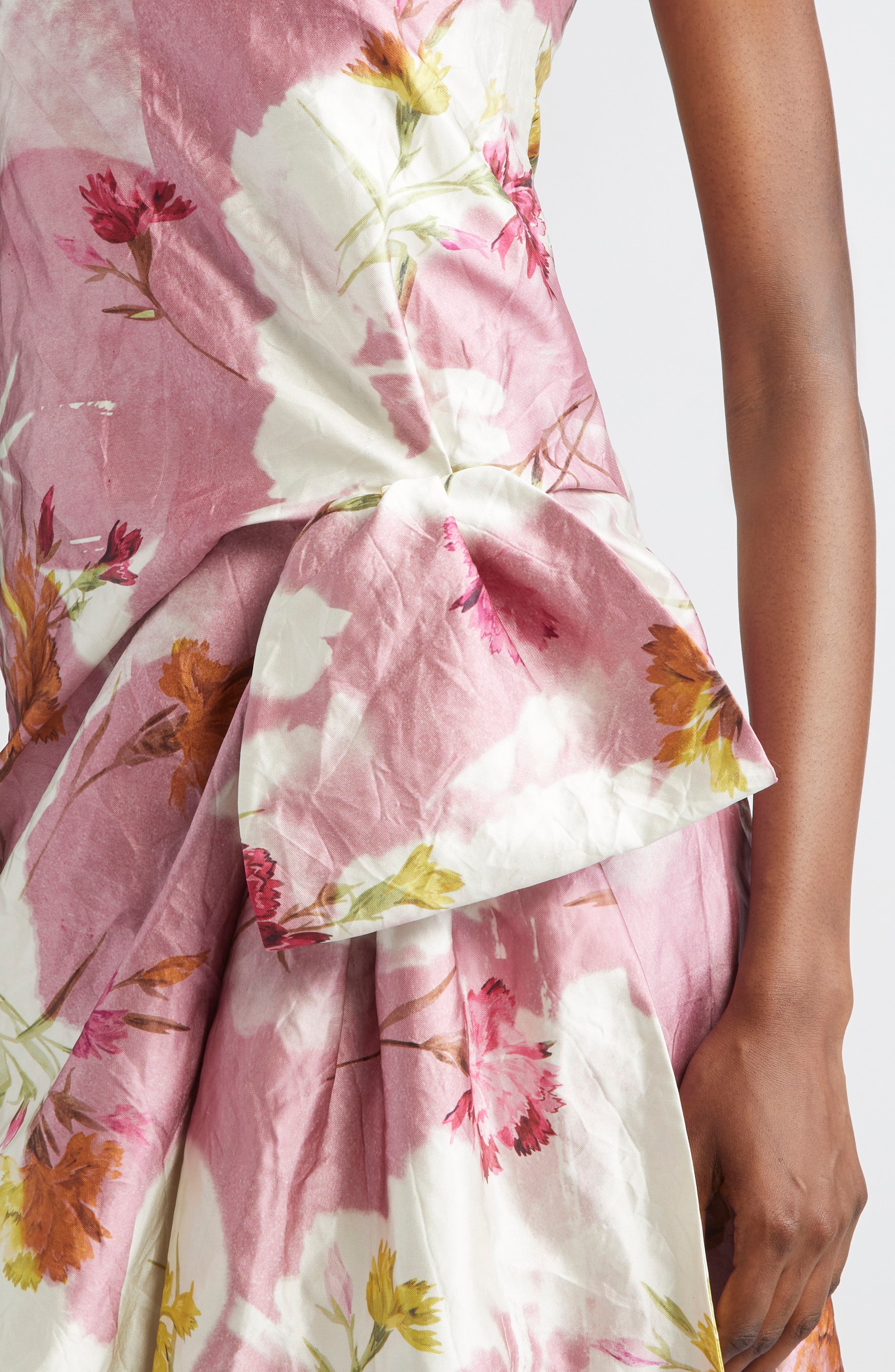 Erdem Dancing Carnation Print Rumpled Satin Draped Cocktail Dress in Dancing Carnation Cinder Rose a - 4