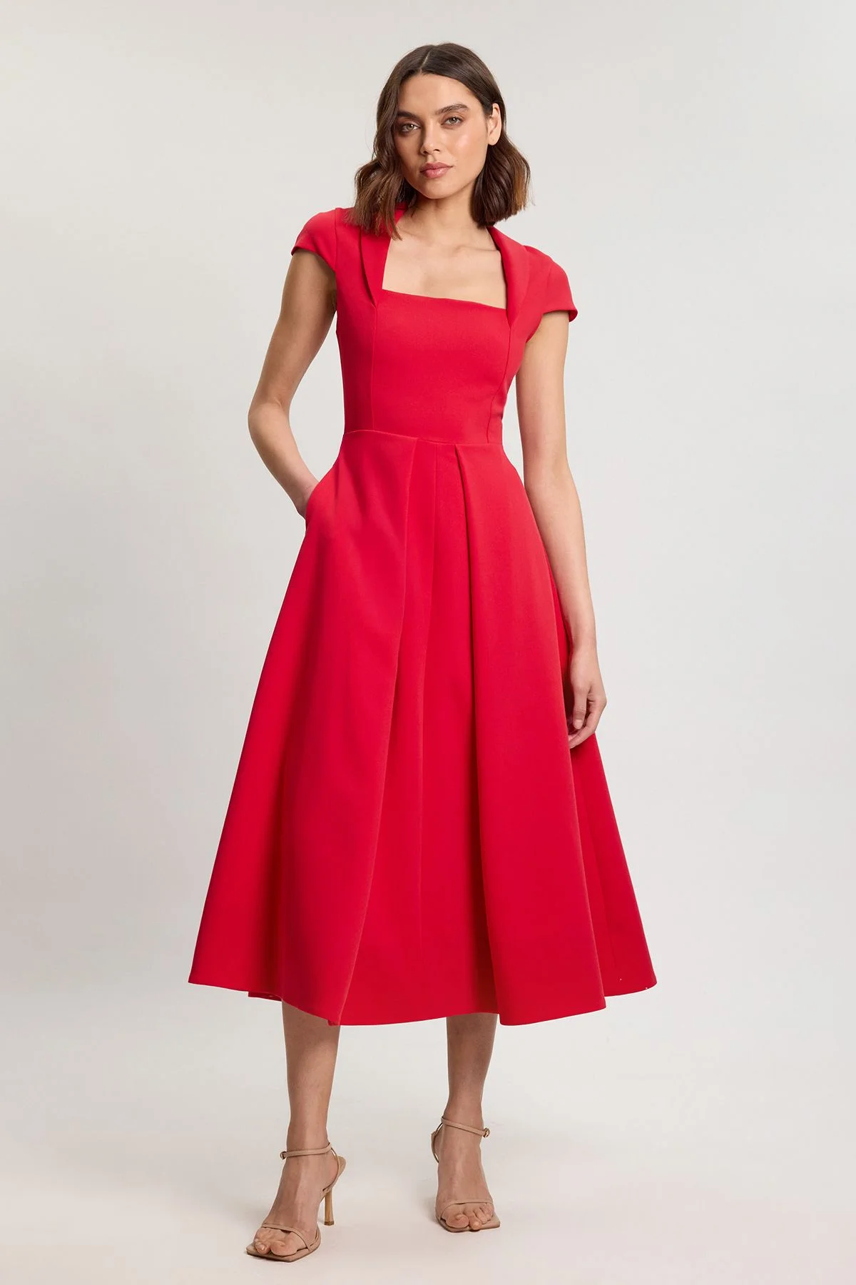 Square Neck Tailored Full Skirted Maxi Dress - 1