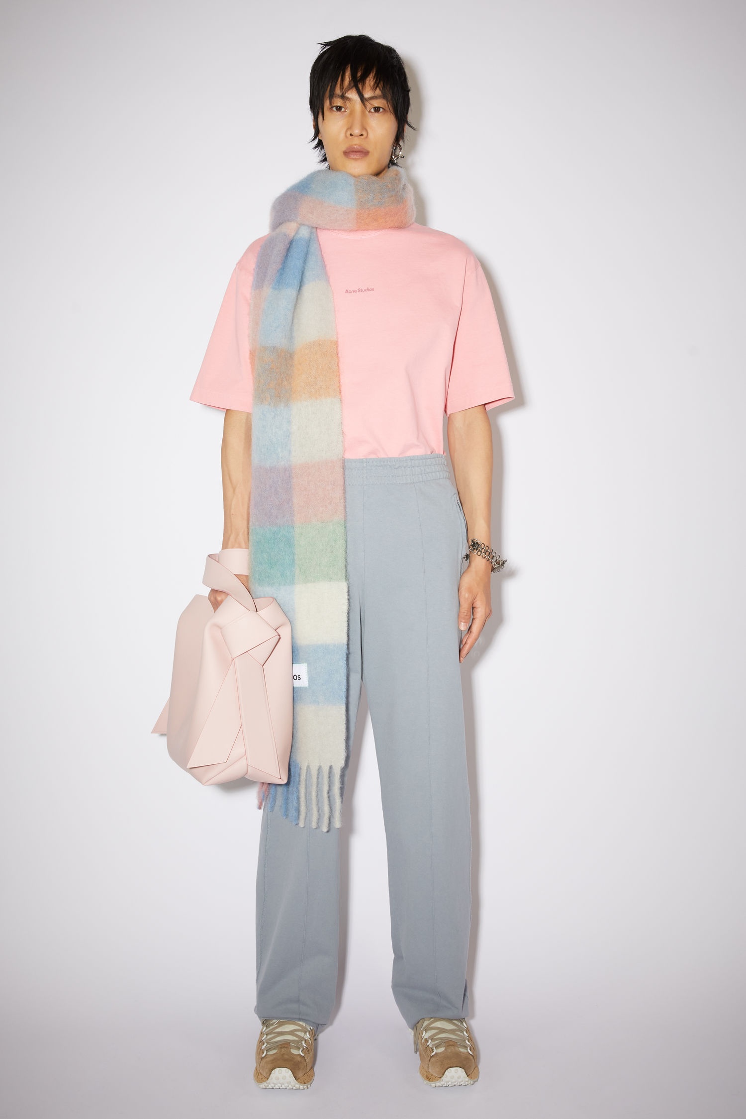 Mohair checked scarf - Pink/light blue/green - 3