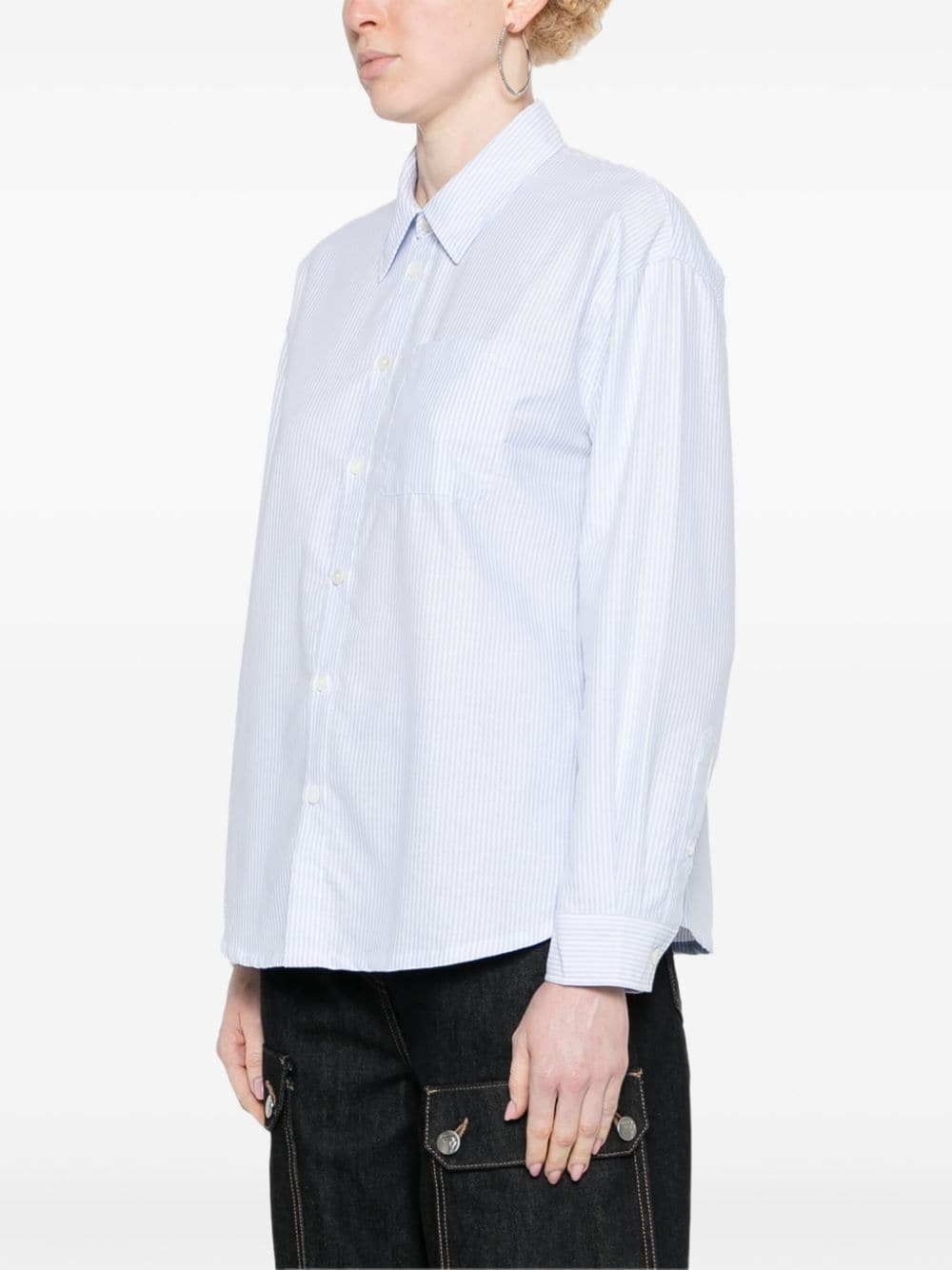 logo-embroidered striped shirt - 3