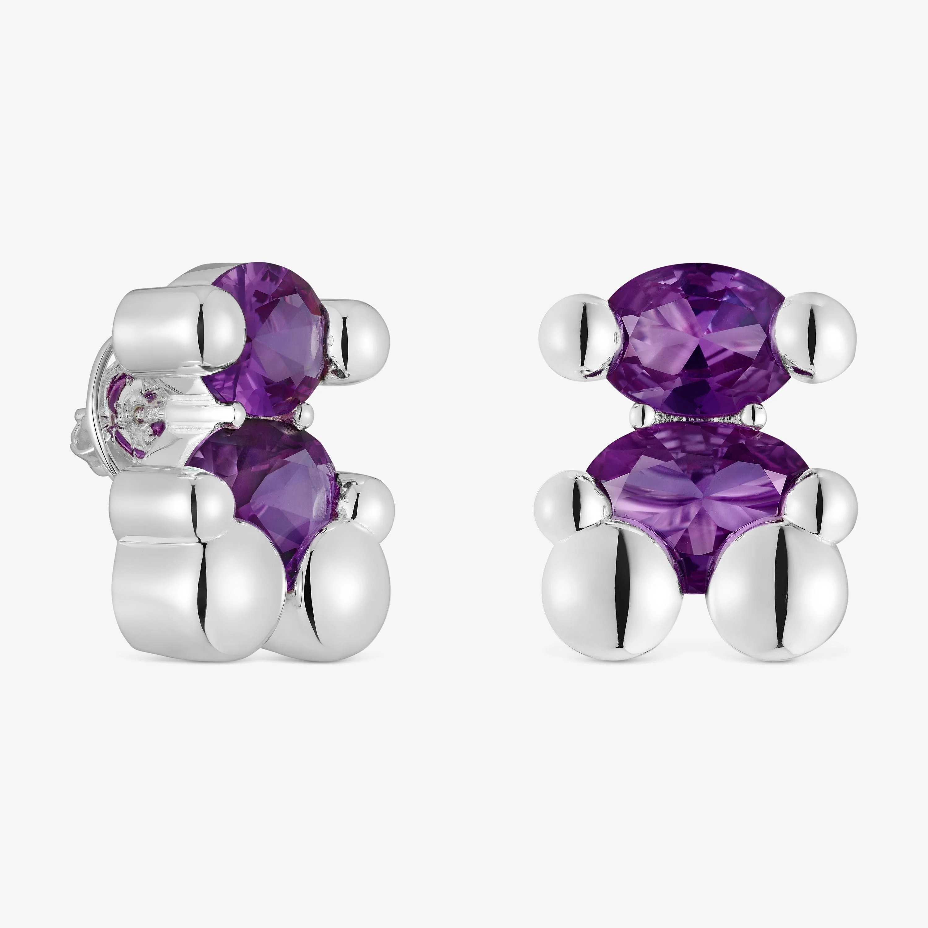 23 mm silver bear motif Earrings with lab-grown lilac sapphire Color Bear LGG - 1