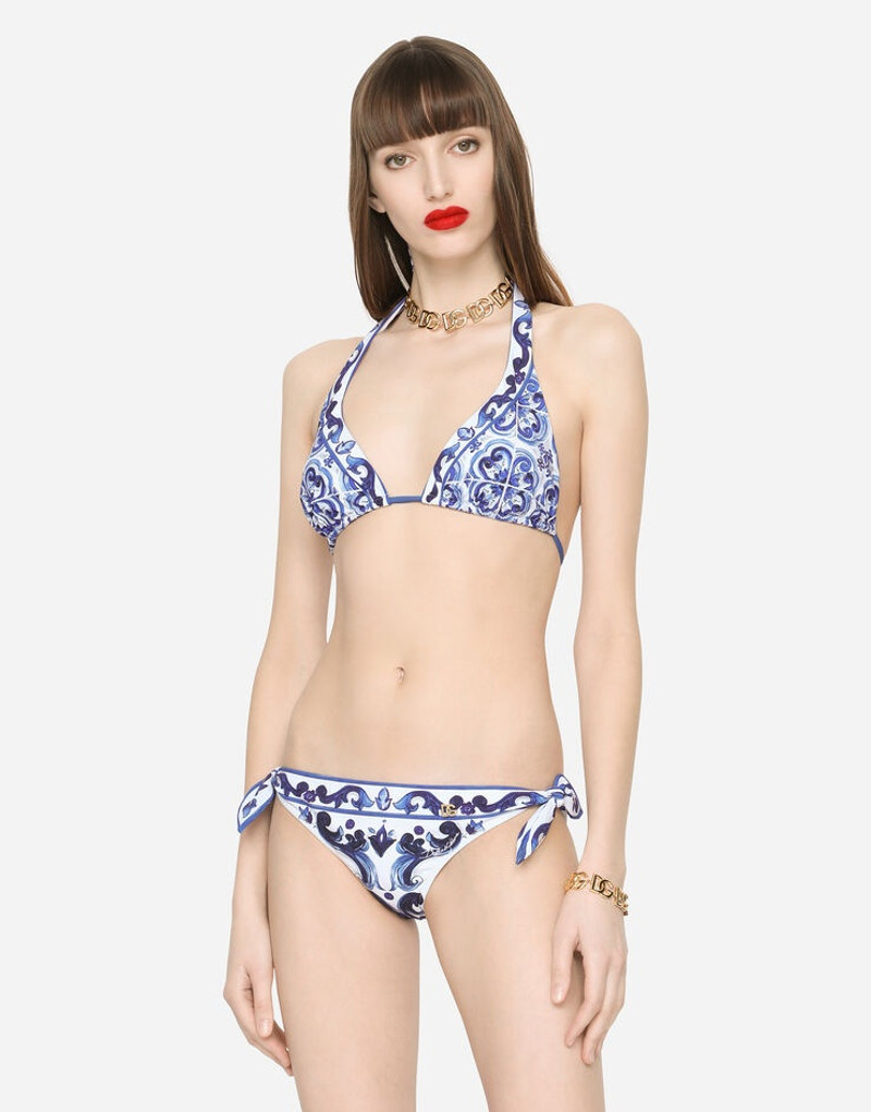 Majolica-print padded triangle bikini 4