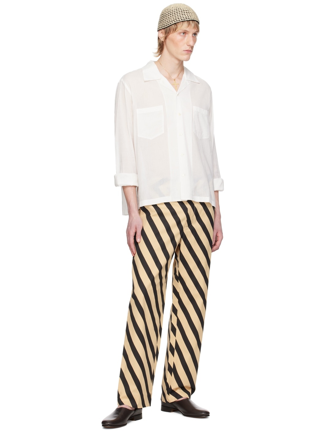 Black & Beige Domino Stripe Trousers - 4