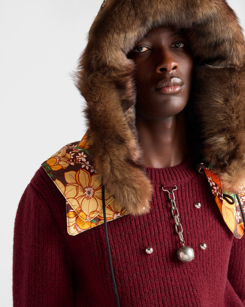 Prada Printed poplin and shearling hood outlook