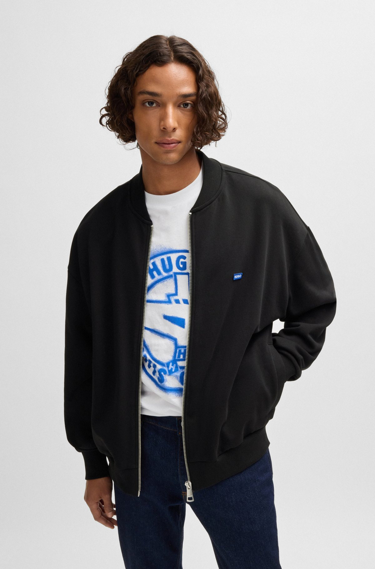 COTTON-TERRY ZIP-UP SWEATSHIRT WITH BLUE LOGO LABEL - 2