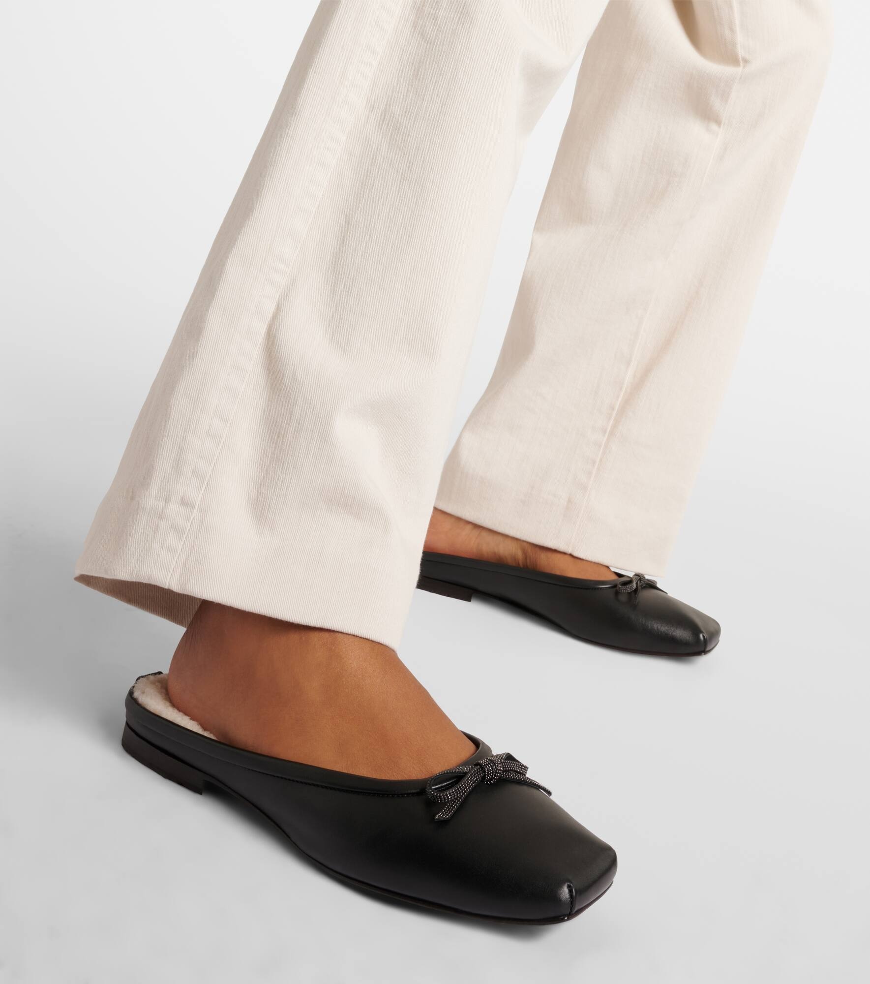 Shearling-lined leather mules - 7
