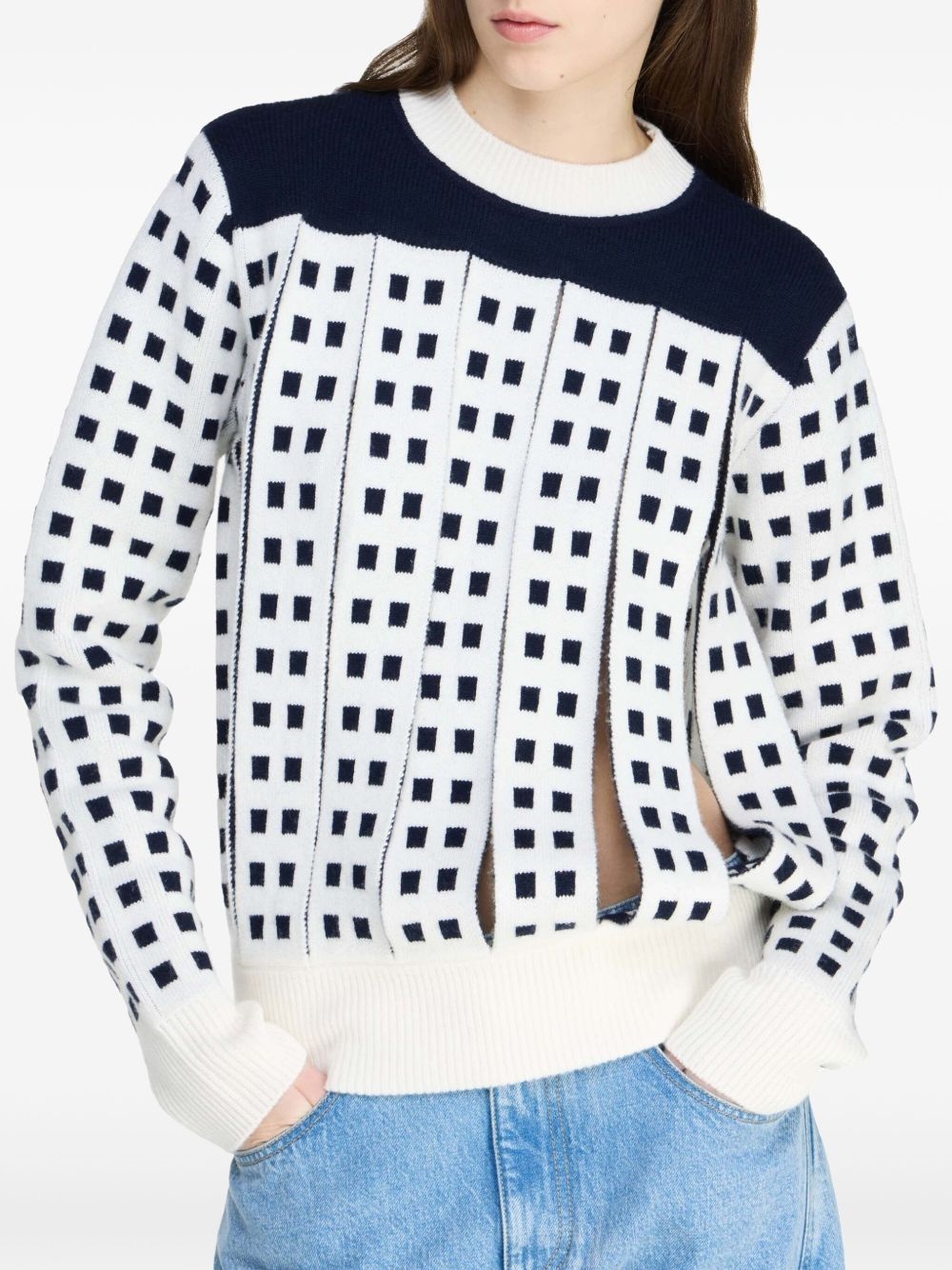 jacquard slit sweater - 4