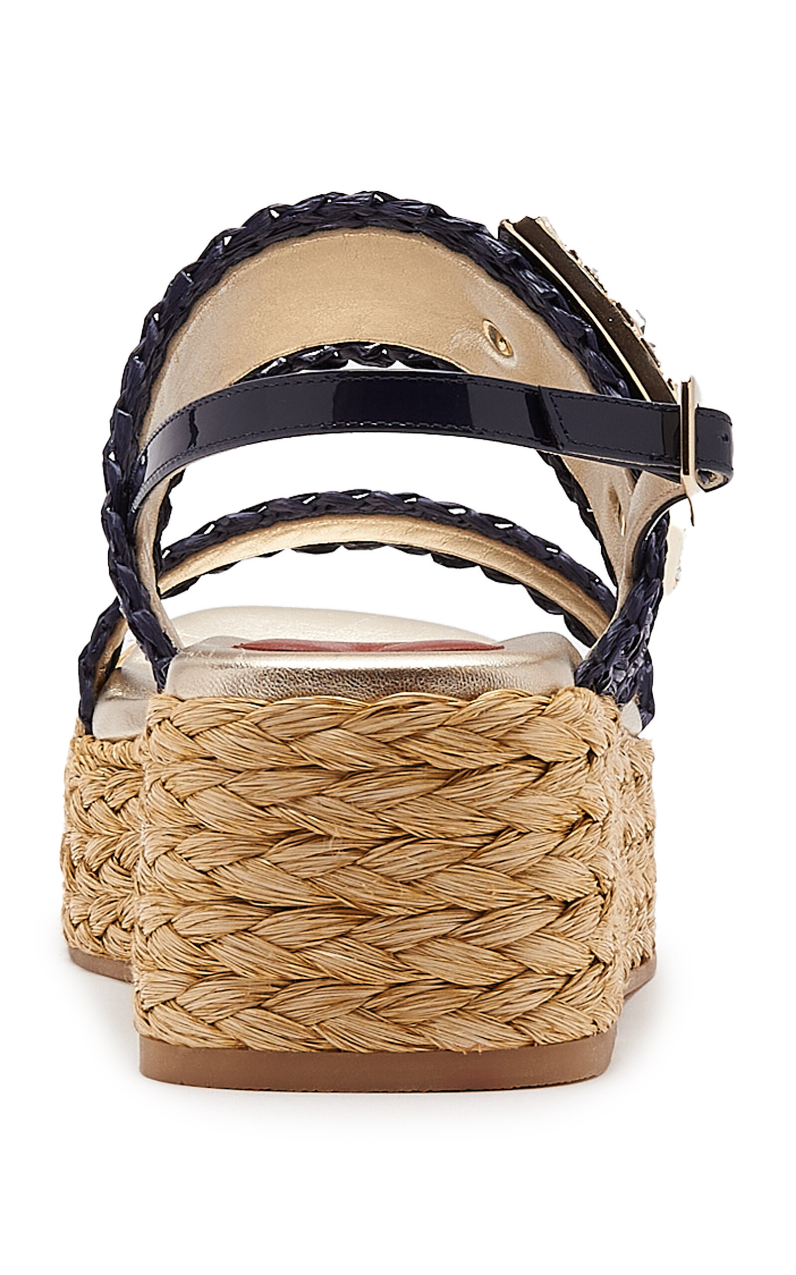 Summer Strass-Embellished Buckle Raffia Platform Sandals navy - 3